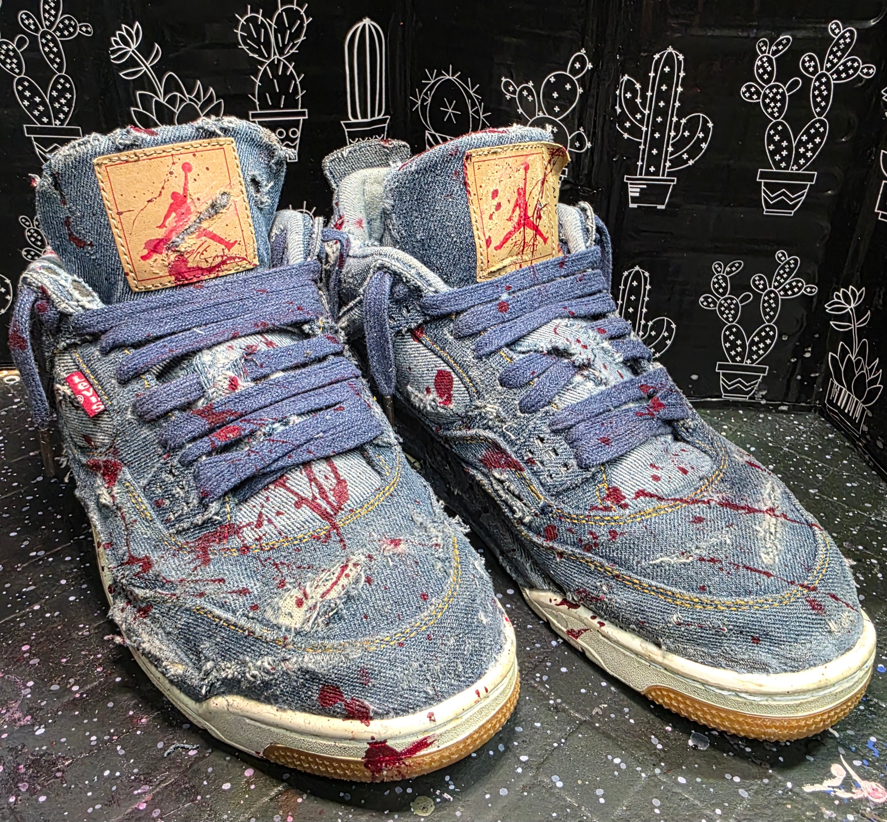 Jordan 4 Levi “AJ4 Bodies” — Customized — US 11 — Distressed & Blood‑Effect Paint Splatter