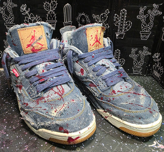 Jordan 4 Levi “AJ4 Bodies” — Customized — US 11 — Distressed & Blood‑Effect Paint Splatter
