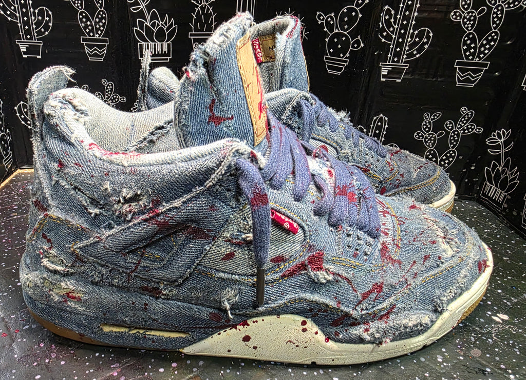 Jordan 4 Levi “AJ4 Bodies” — Customized — US 11 — Distressed & Blood‑Effect Paint Splatter