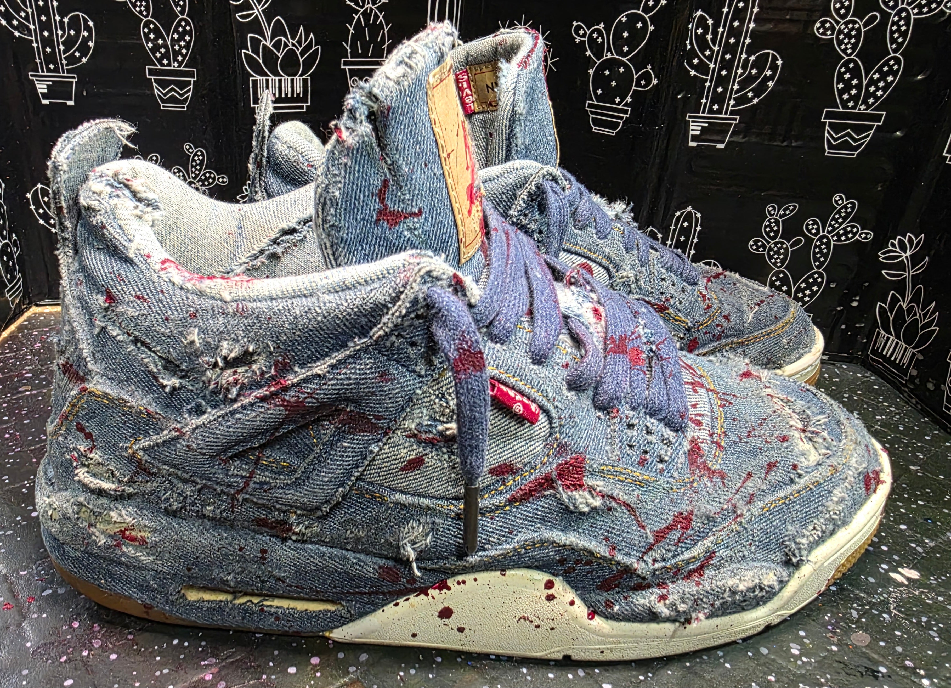 Jordan 4 Levi “AJ4 Bodies” — Customized — US 11 — Distressed & Blood‑Effect Paint Splatter