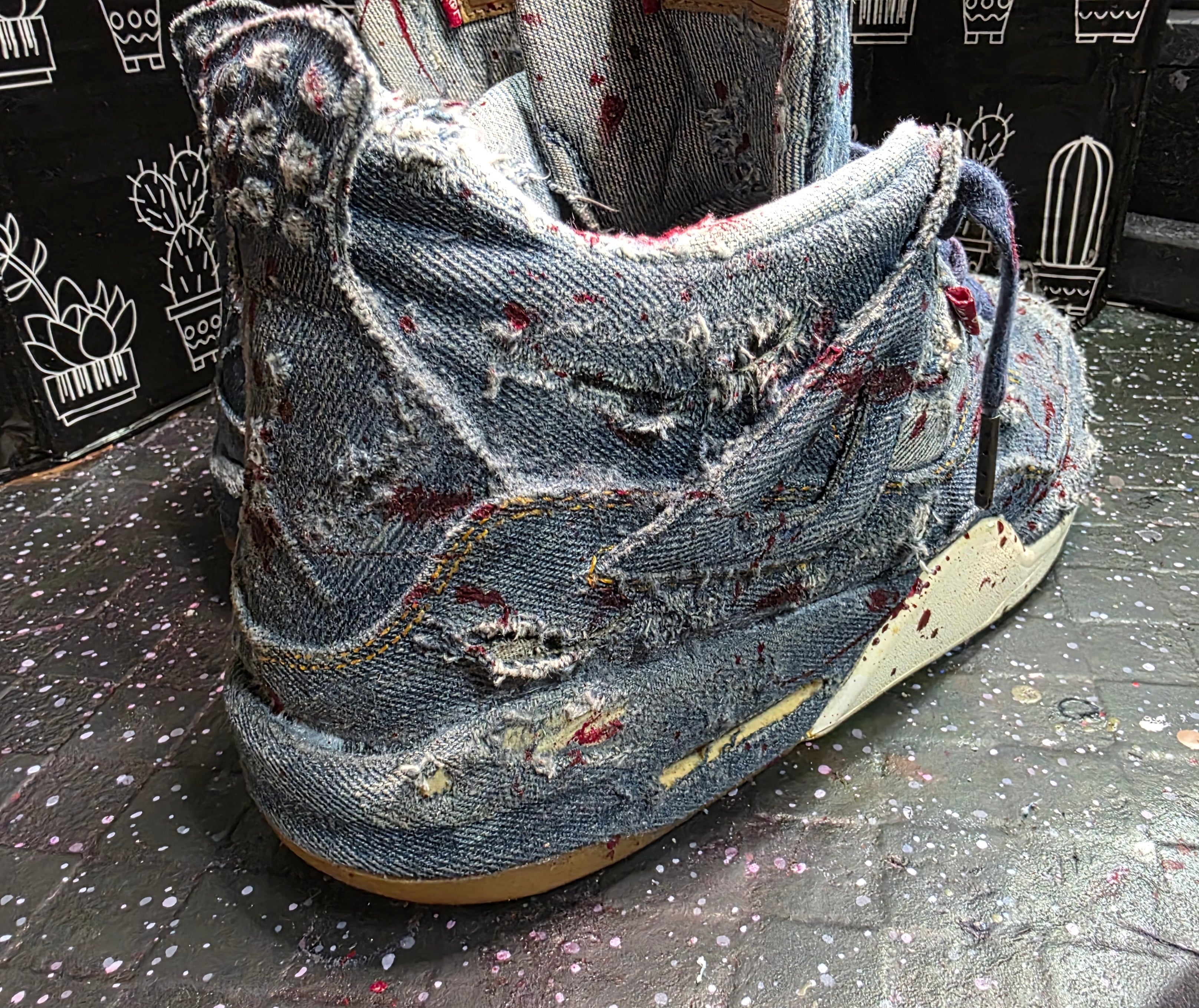 Jordan 4 Levi “AJ4 Bodies” — Customized — US 11 — Distressed & Blood‑Effect Paint Splatter