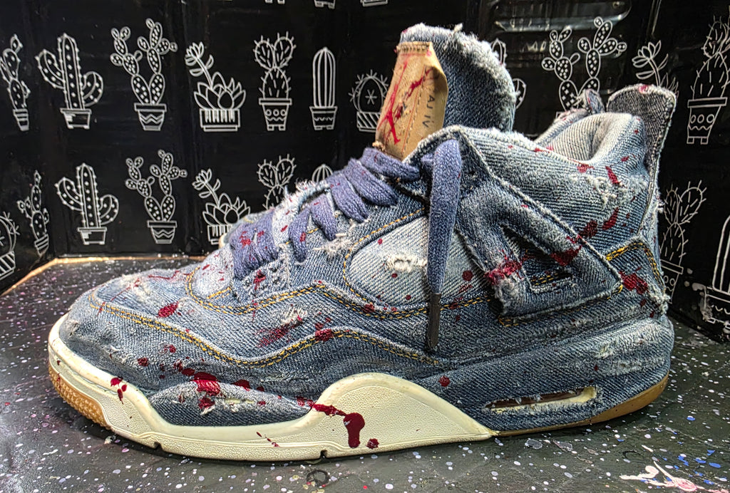Jordan 4 Levi “AJ4 Bodies” — Customized — US 11 — Distressed & Blood‑Effect Paint Splatter