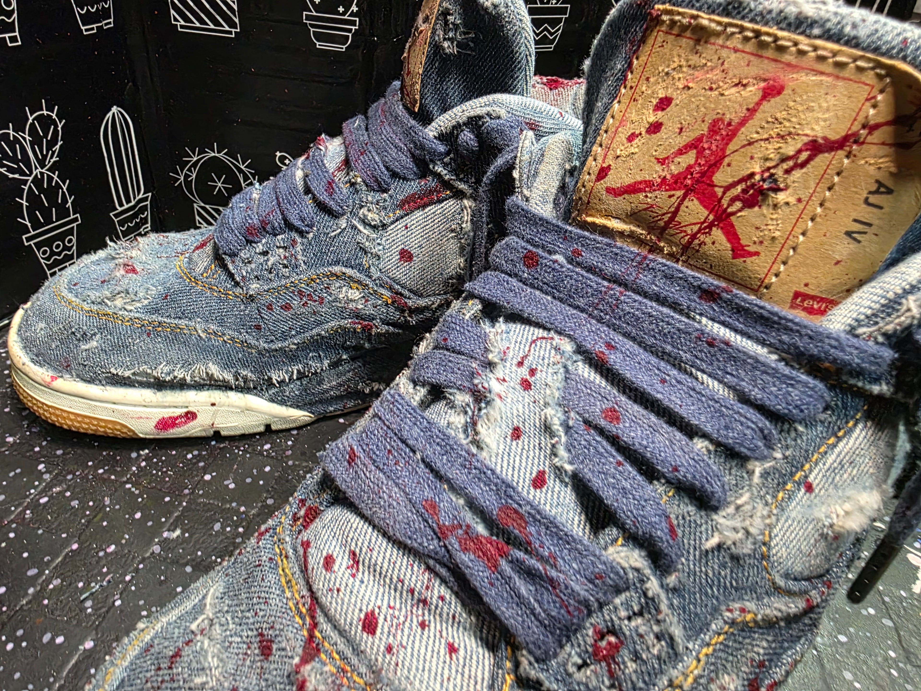 Jordan 4 Levi “AJ4 Bodies” — Customized — US 11 — Distressed & Blood‑Effect Paint Splatter