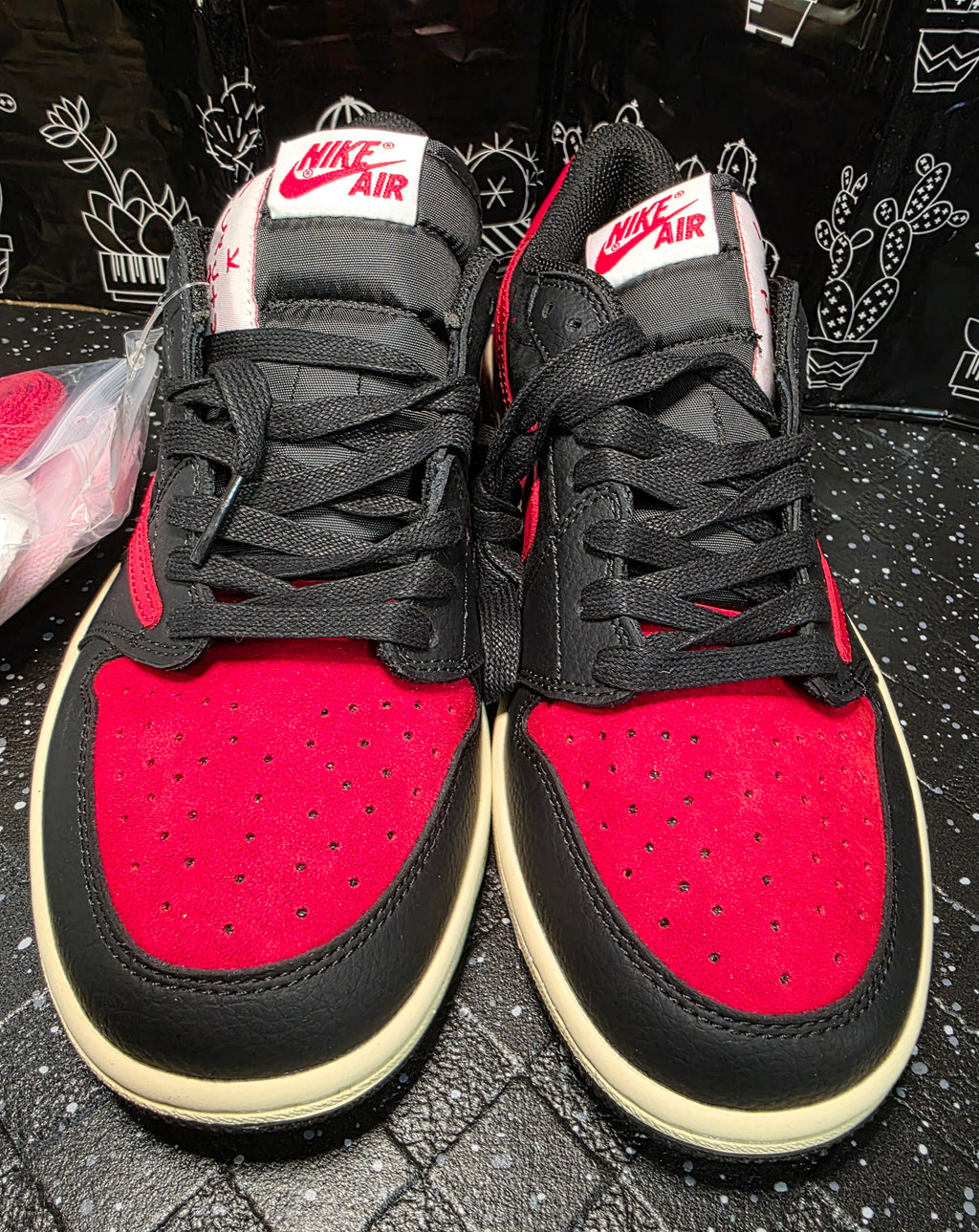 Jordan 1 Low “Travis Scott Inspired Design – Bred.”  Fantasy Colorway — Top Tier — US 9 — New