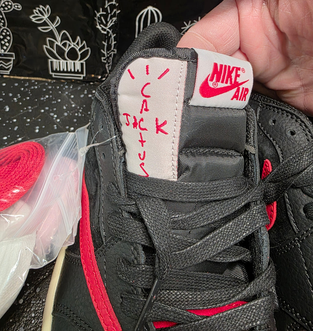 Jordan 1 Low “Travis Scott Inspired Design – Bred.”  Fantasy Colorway — Top Tier — US 9 — New