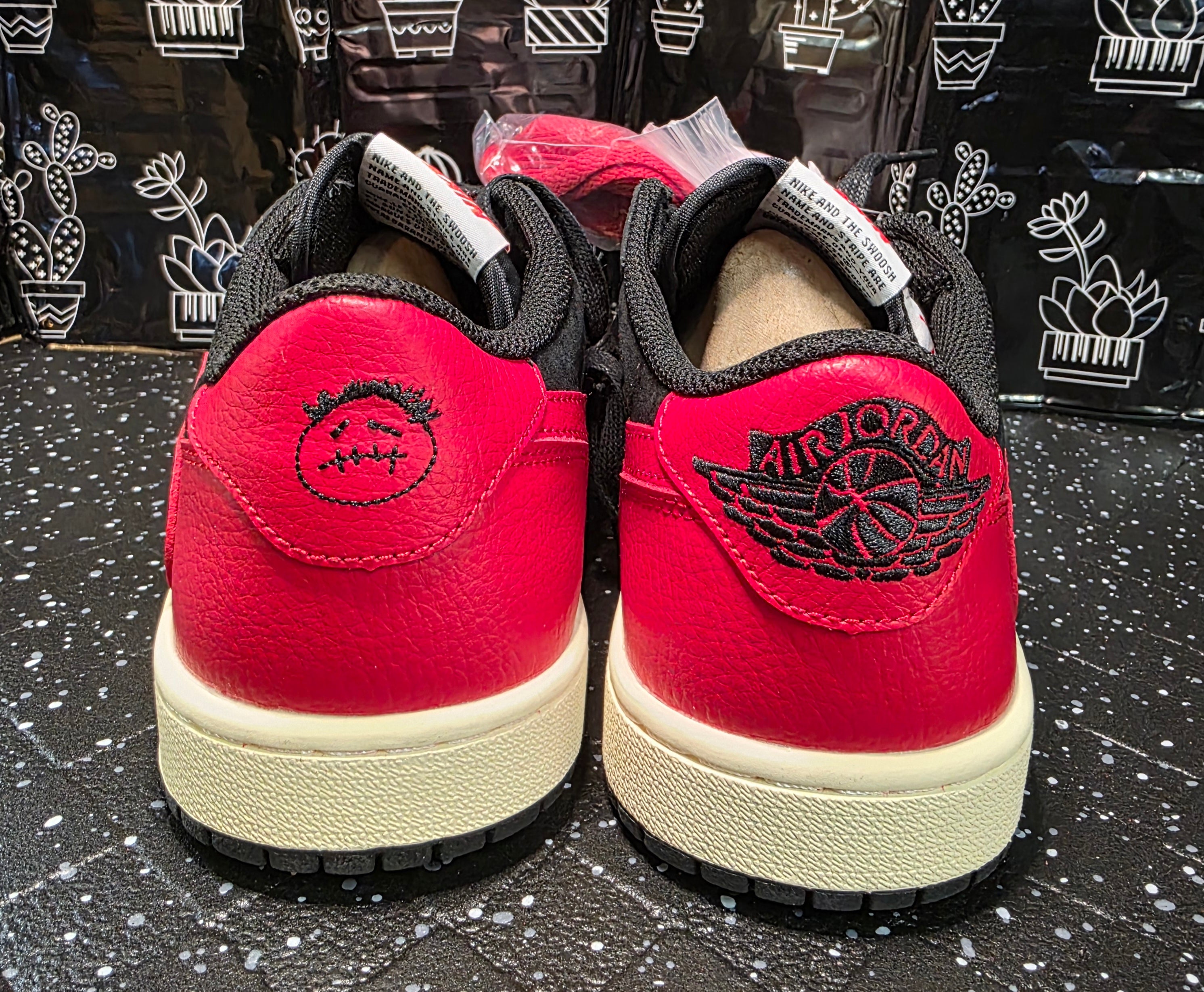 Jordan 1 Low “Travis Scott Inspired Design – Bred.”  Fantasy Colorway — Top Tier — US 9 — New