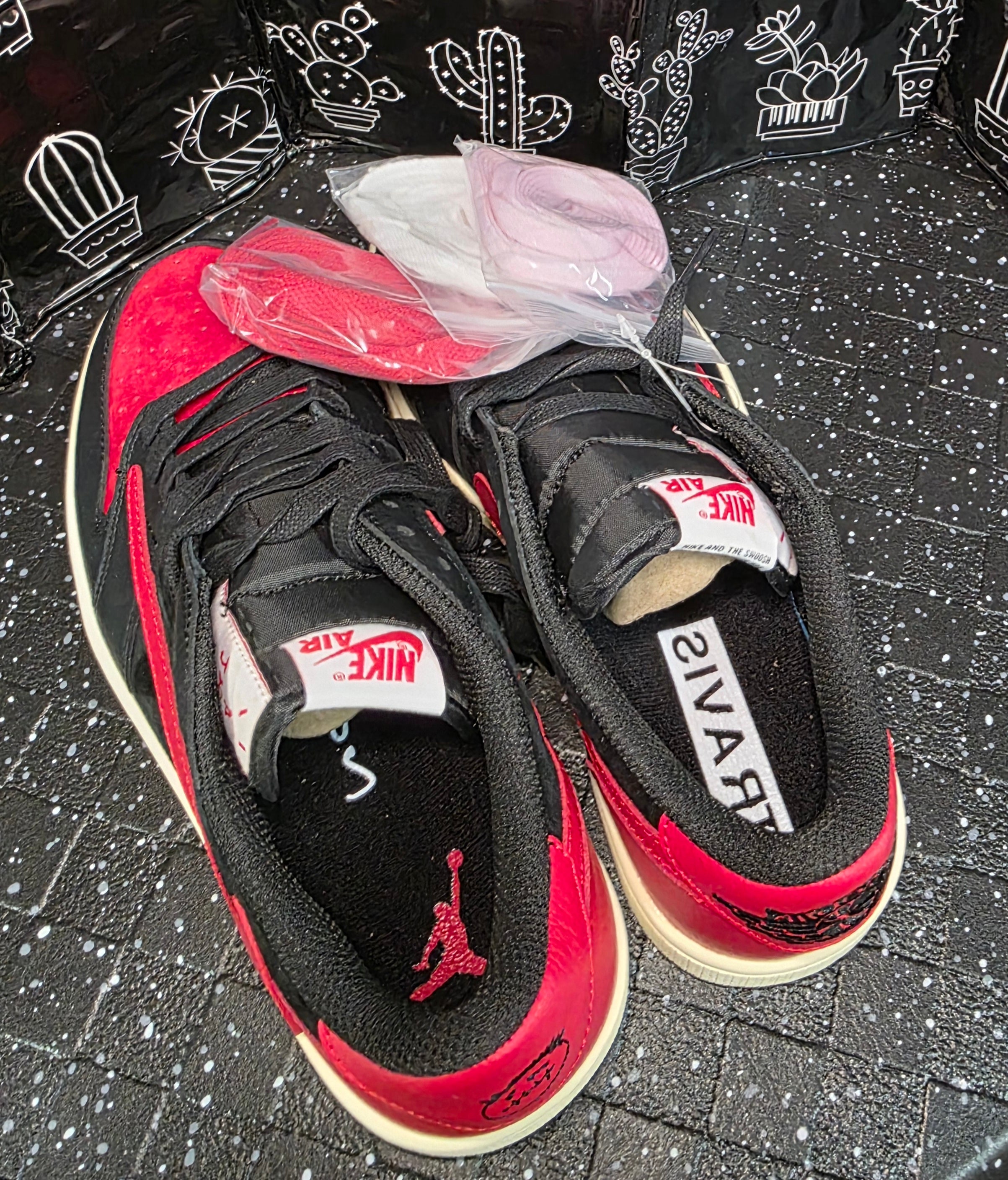 Jordan 1 Low “Travis Scott Inspired Design – Bred.”  Fantasy Colorway — Top Tier — US 9 — New
