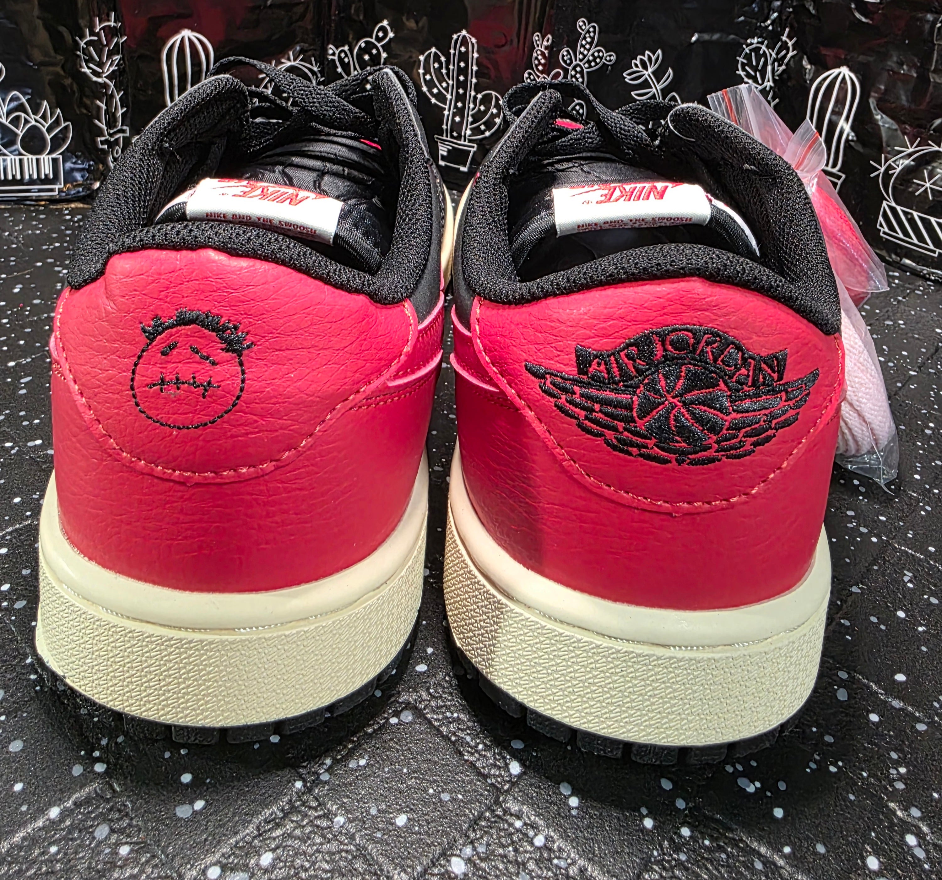 Jordan 1 Low “Travis Scott Inspired Design – Bred.”  Fantasy Colorway — US 11 &12 — New