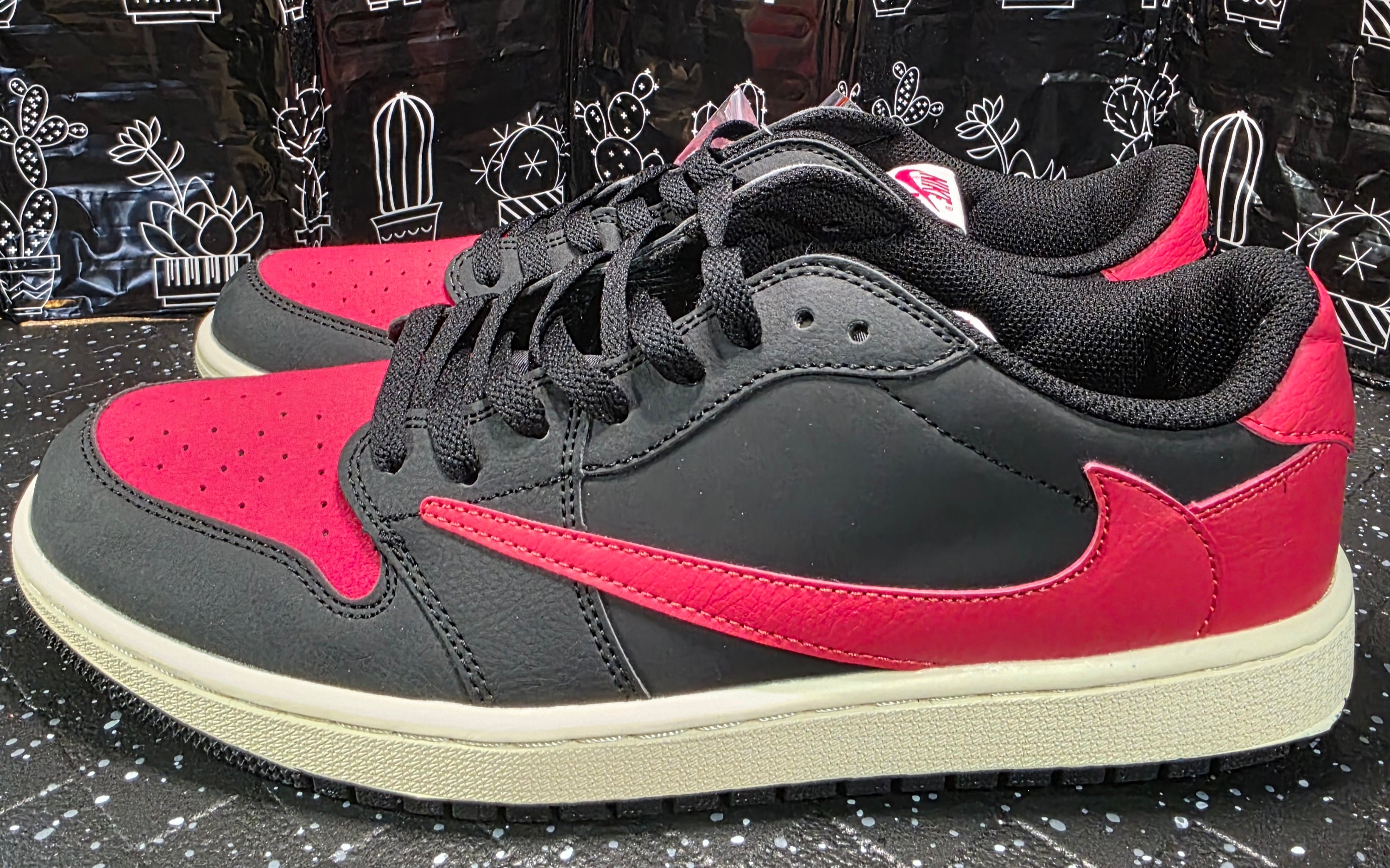 Jordan 1 Low “Travis Scott Inspired Design – Bred.”  Fantasy Colorway — US 11 &12 — New