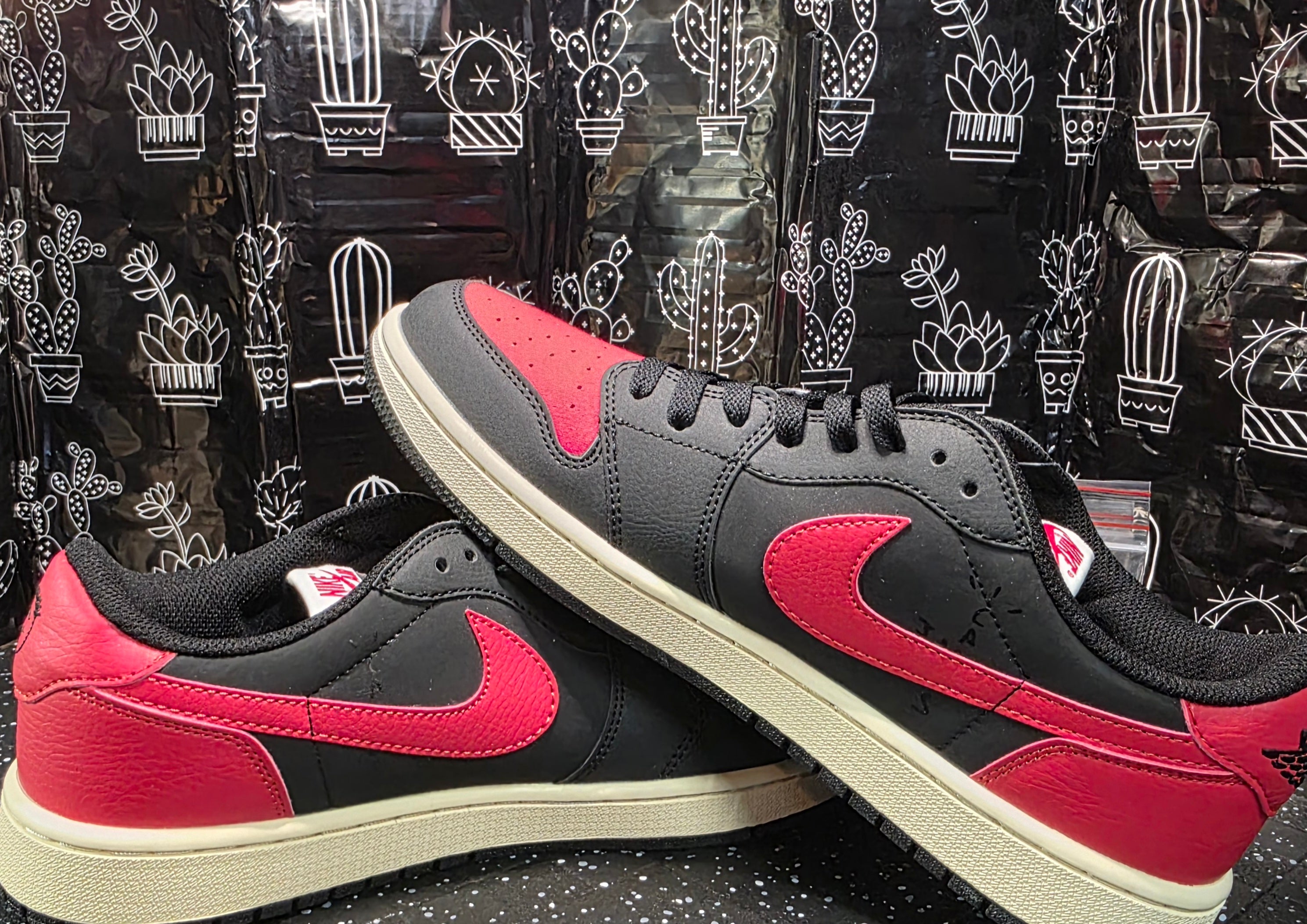 Jordan 1 Low “Travis Scott Inspired Design – Bred.”  Fantasy Colorway — US 11 &12 — New