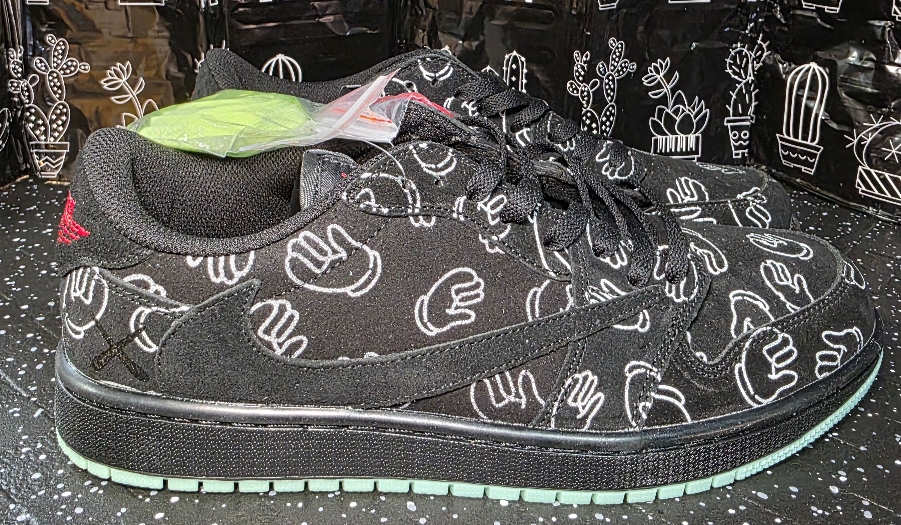 Jordan 1 Low “Travis Scott × KAWS – Black Suede” — Design Inspired — US 11