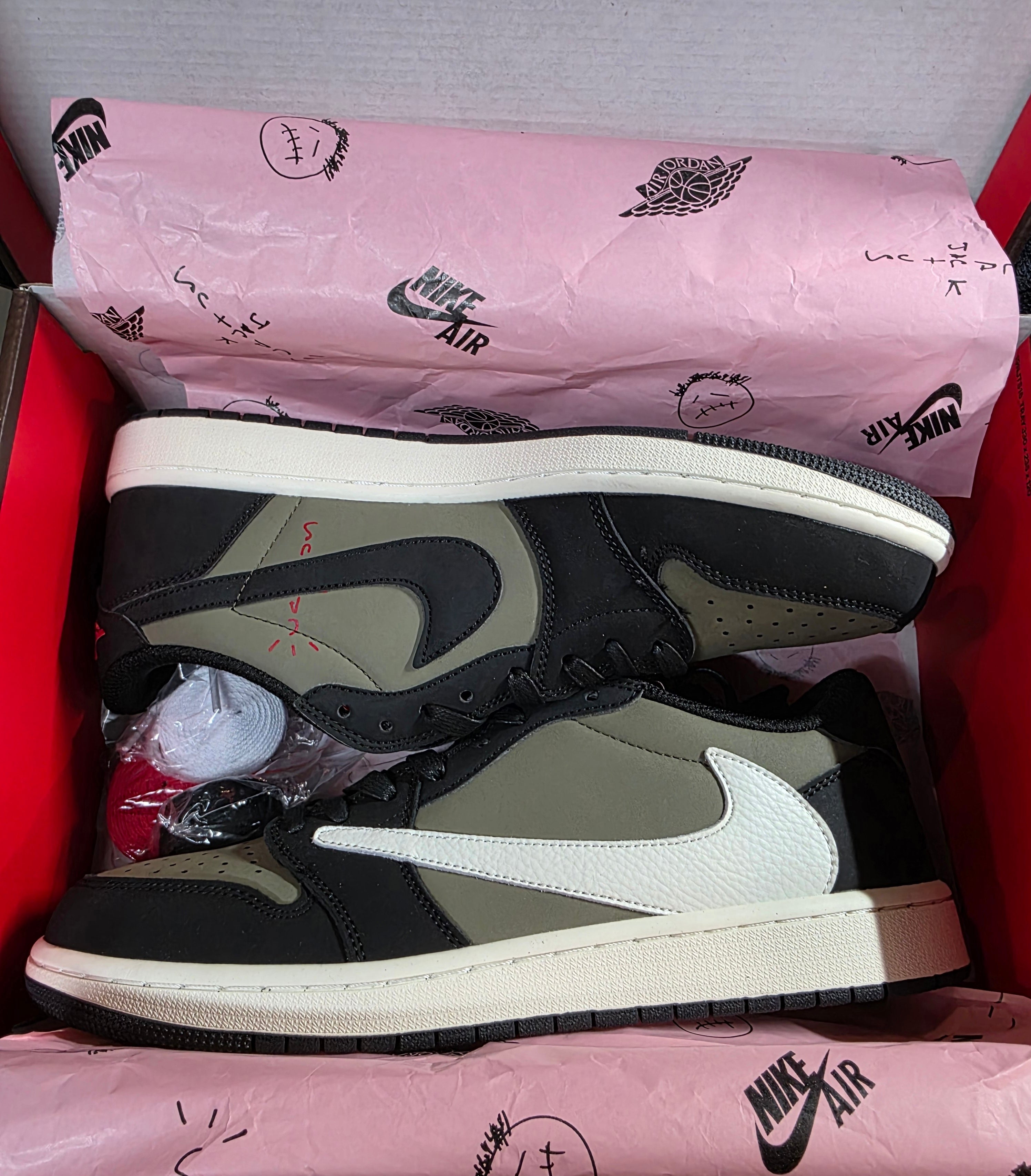 Jordan 1 Low “Travis Scott – Black &amp; Olive” — Design Inspired — US 11