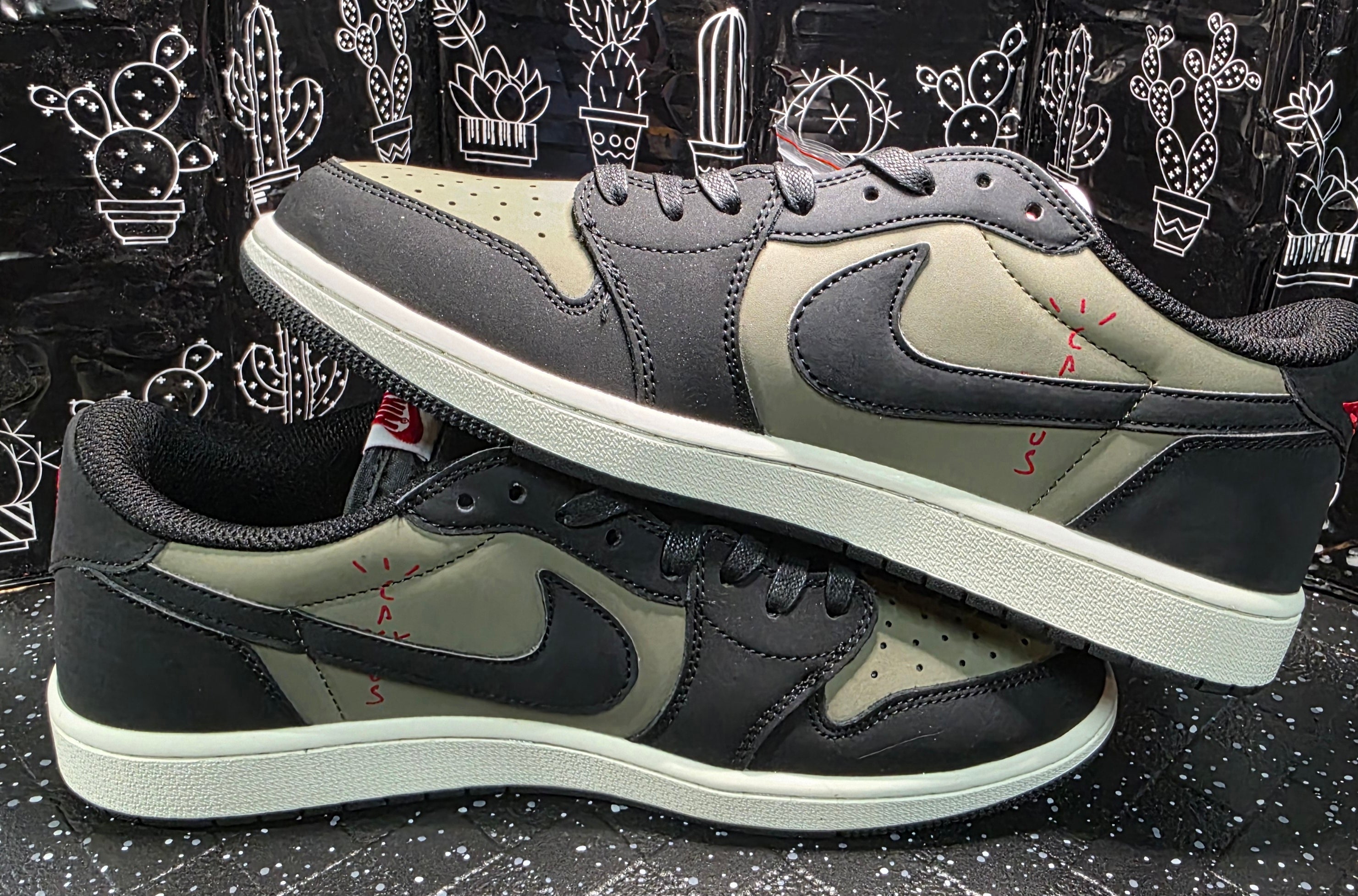 Jordan 1 Low “Travis Scott – Black &amp; Olive” — Design Inspired — US 11