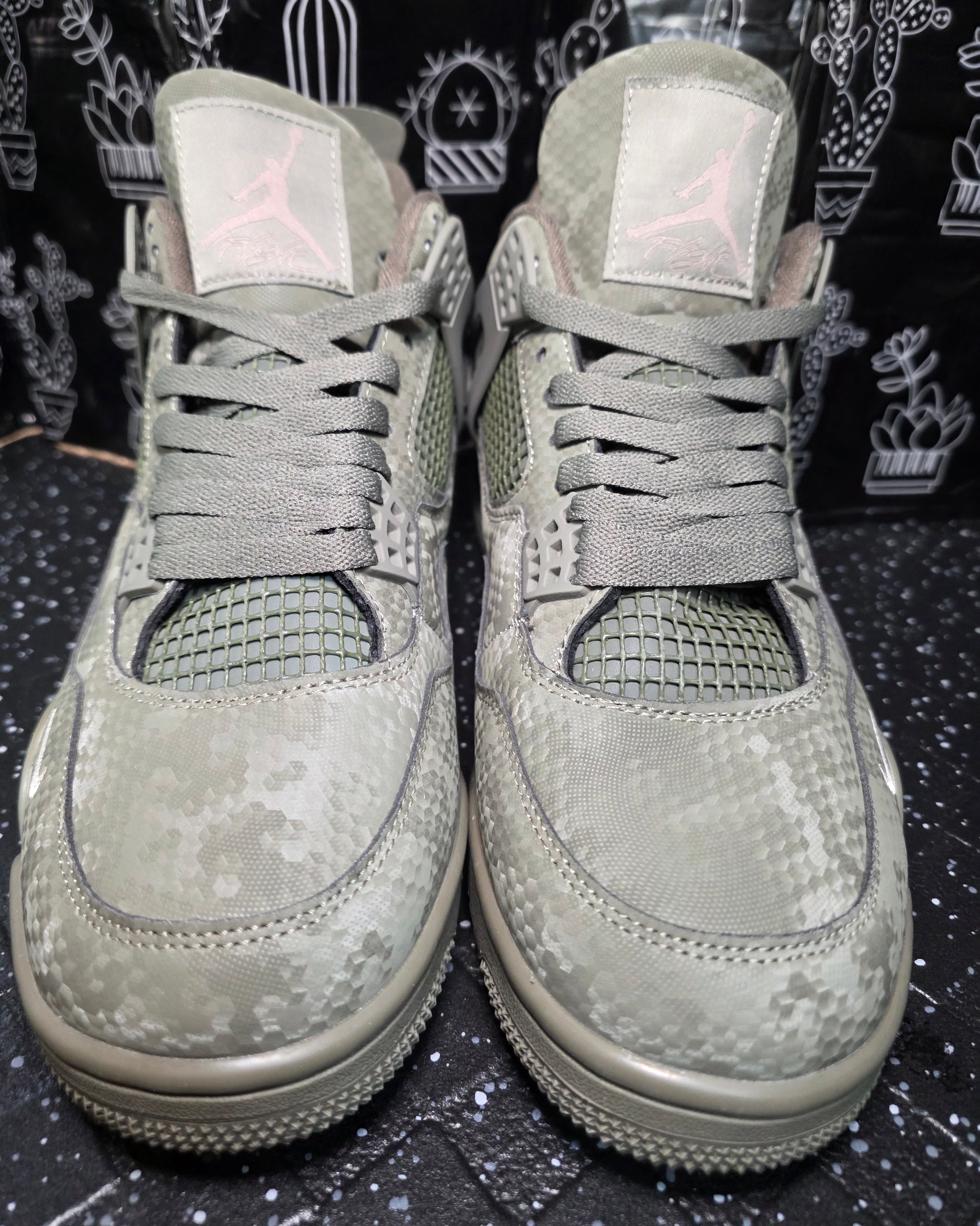 Jordan 4 “Army Mamba.” Fantasy Collab — Nigel Sylvester × Bike Bricks Inspired  US 11 — New (Custom Snake‑Scale Box Included)