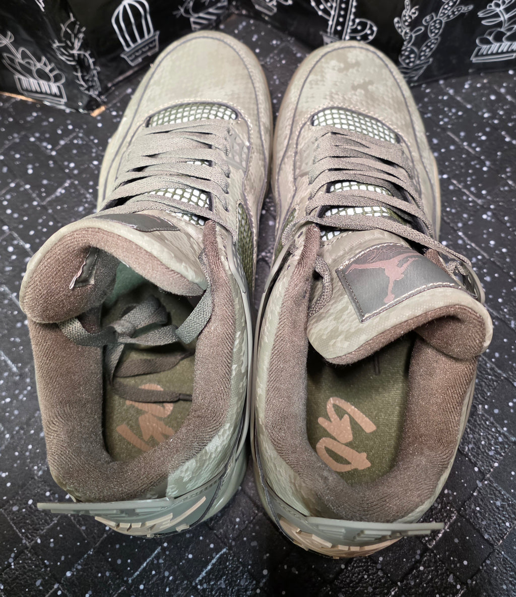 Jordan 4 “Army Mamba.” Fantasy Collab — Nigel Sylvester × Bike Bricks Inspired  US 11 — New (Custom Snake‑Scale Box Included)