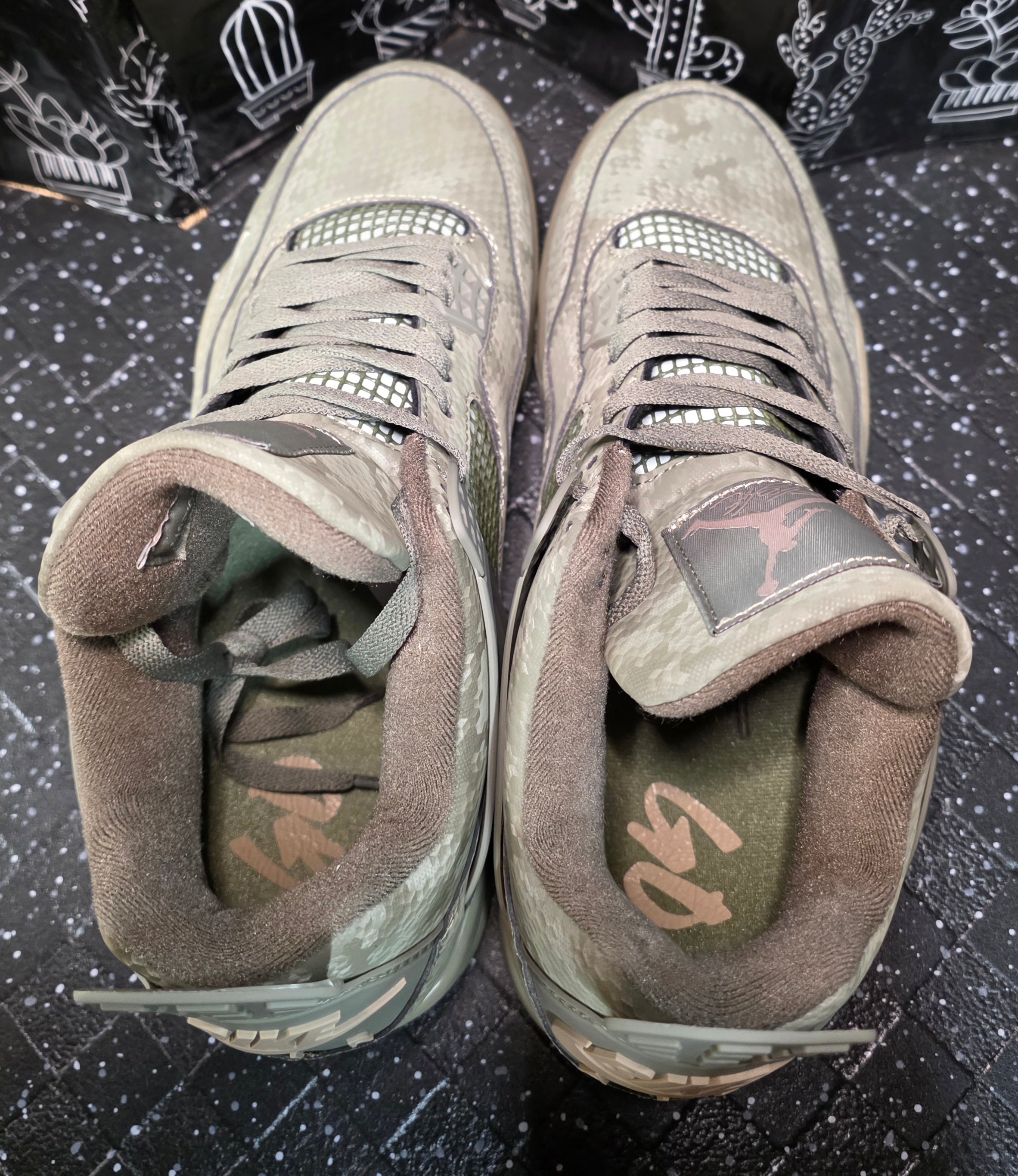 Jordan 4 “Army Mamba.” Fantasy Collab — Nigel Sylvester × Bike Bricks Inspired  US 11 — New (Custom Snake‑Scale Box Included)