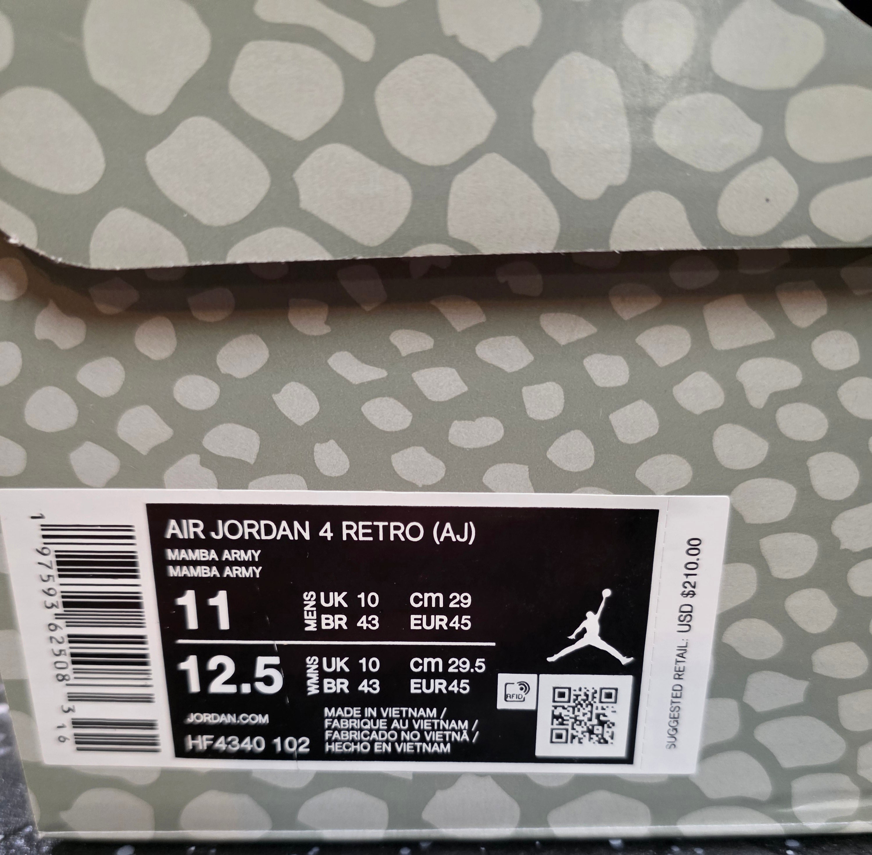 Jordan 4 “Army Mamba.” Fantasy Collab — Nigel Sylvester × Bike Bricks Inspired  US 11 — New (Custom Snake‑Scale Box Included)