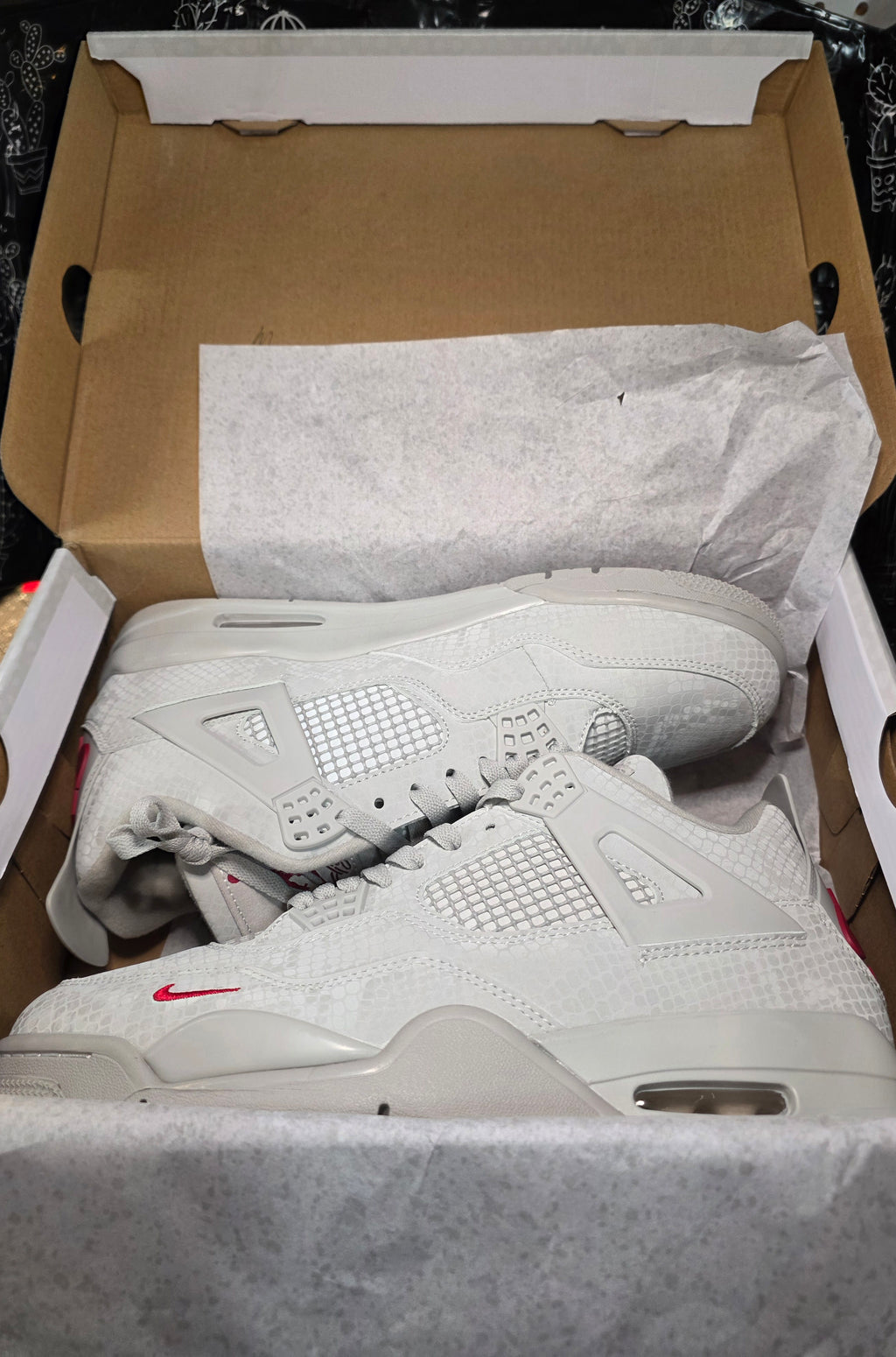 Jordan 4 “Gray Mamba.” Fantasy Collab — Nigel Sylvester × Bike Bricks Inspired  US 11 — New (Custom Snake‑Scale Box Included)