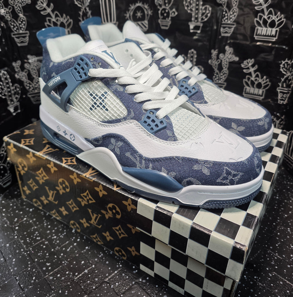 Jordan 4 “LV Denim.” Fantasy Designer Collab  US 11 — New (Custom Box Included)