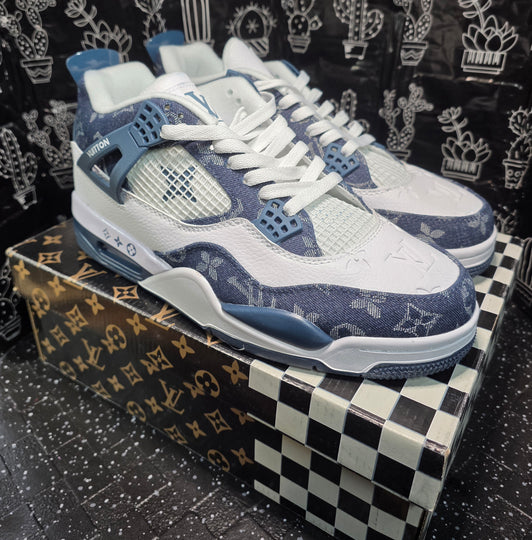 Jordan 4 “LV Denim.” Fantasy Designer Collab  US 11 — New (Custom Box Included)