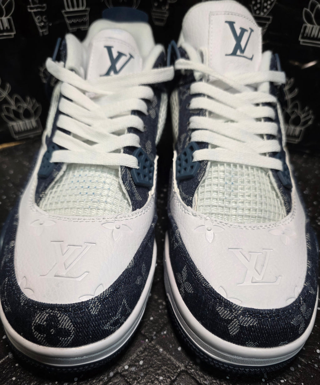 Jordan 4 “LV Denim.” Fantasy Designer Collab  US 11 — New (Custom Box Included)