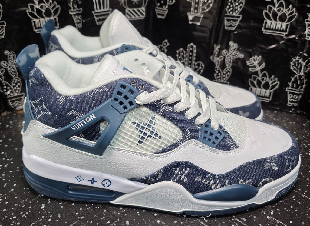 Jordan 4 “LV Denim.” Fantasy Designer Collab  US 11 — New (Custom Box Included)