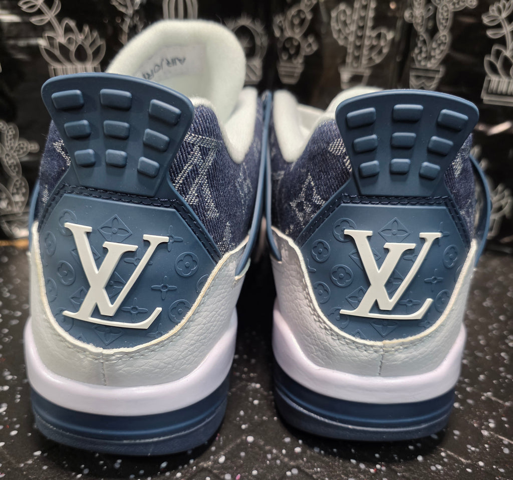 Jordan 4 “LV Denim.” Fantasy Designer Collab  US 11 — New (Custom Box Included)