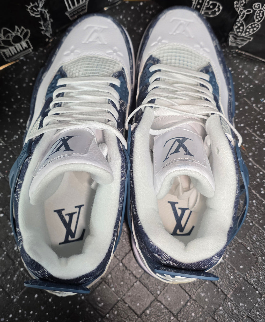 Jordan 4 “LV Denim.” Fantasy Designer Collab  US 11 — New (Custom Box Included)