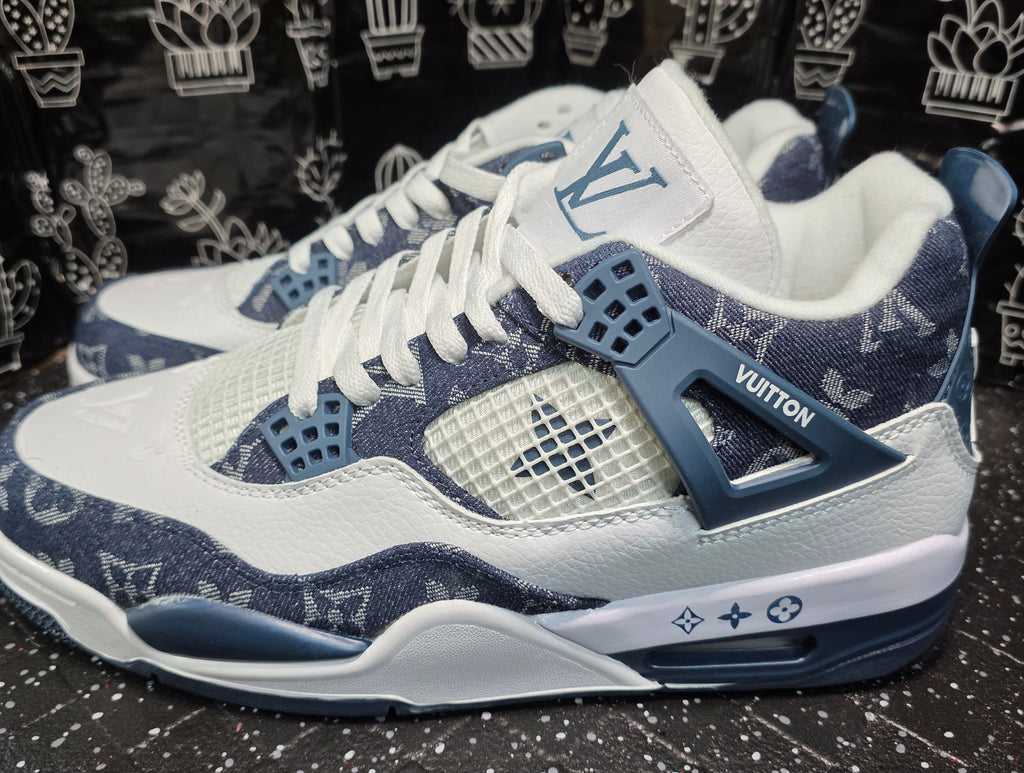 Jordan 4 “LV Denim.” Fantasy Designer Collab  US 11 — New (Custom Box Included)