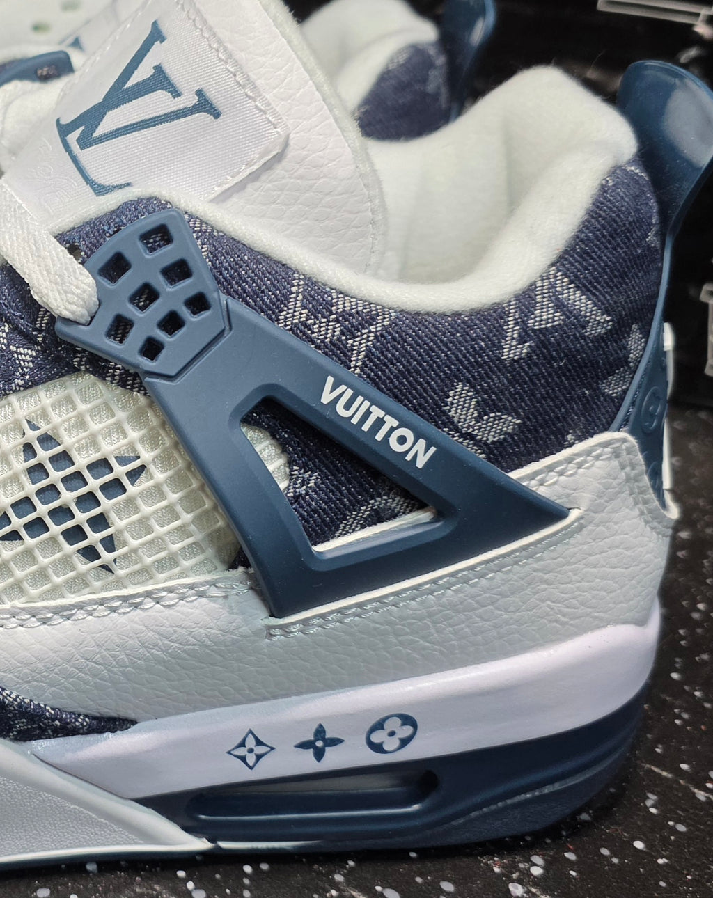 Jordan 4 “LV Denim.” Fantasy Designer Collab  US 11 — New (Custom Box Included)