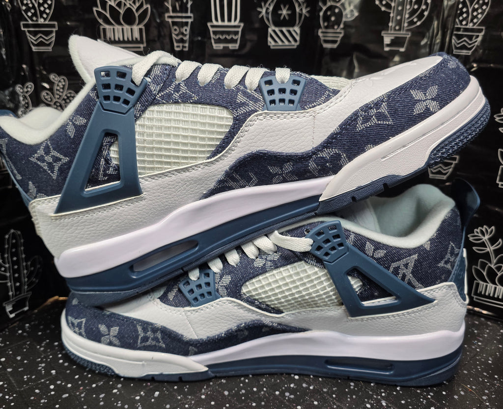 Jordan 4 “LV Denim.” Fantasy Designer Collab  US 11 — New (Custom Box Included)
