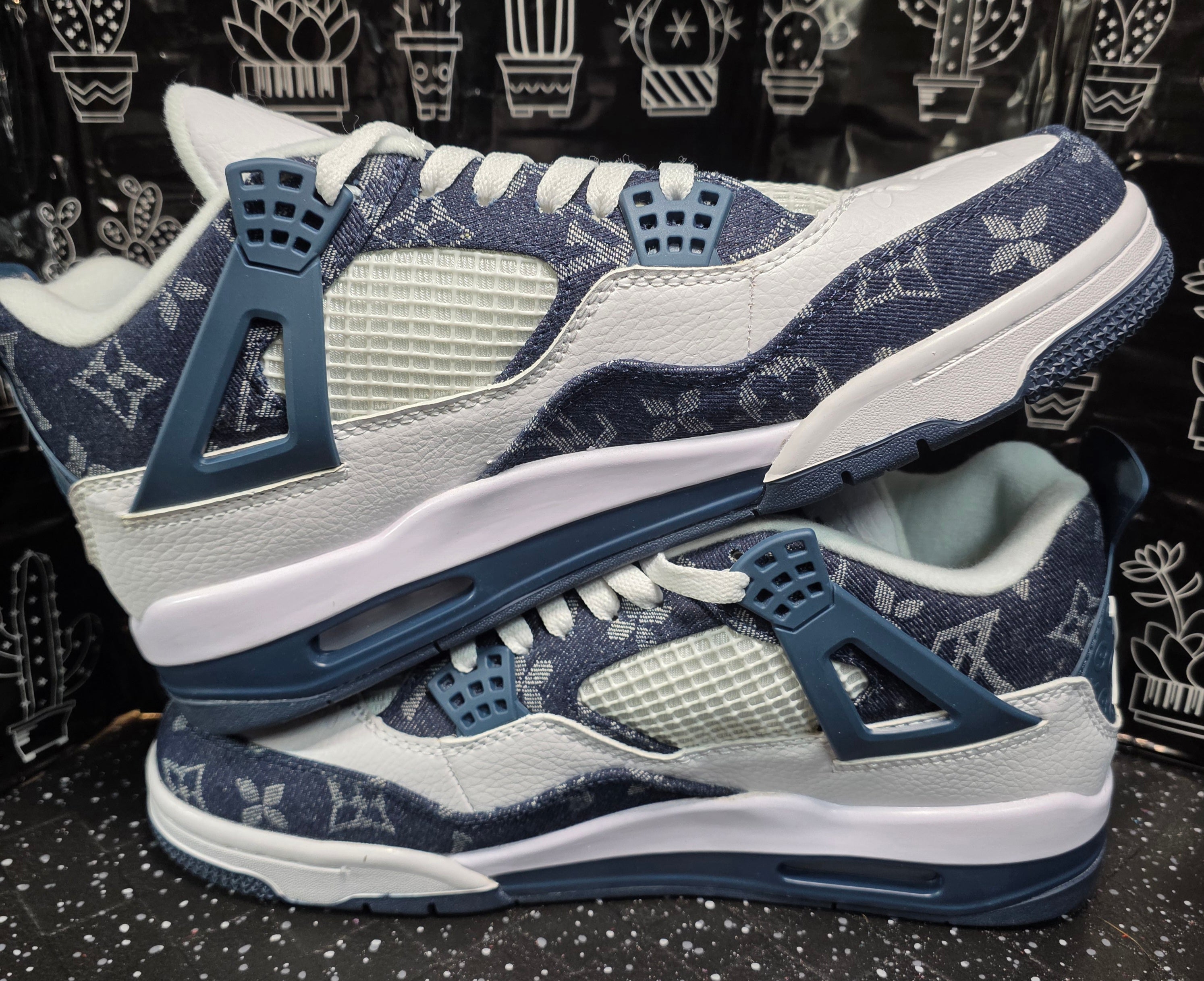 Jordan 4 “LV Denim.” Fantasy Designer Collab  US 11 — New (Custom Box Included)