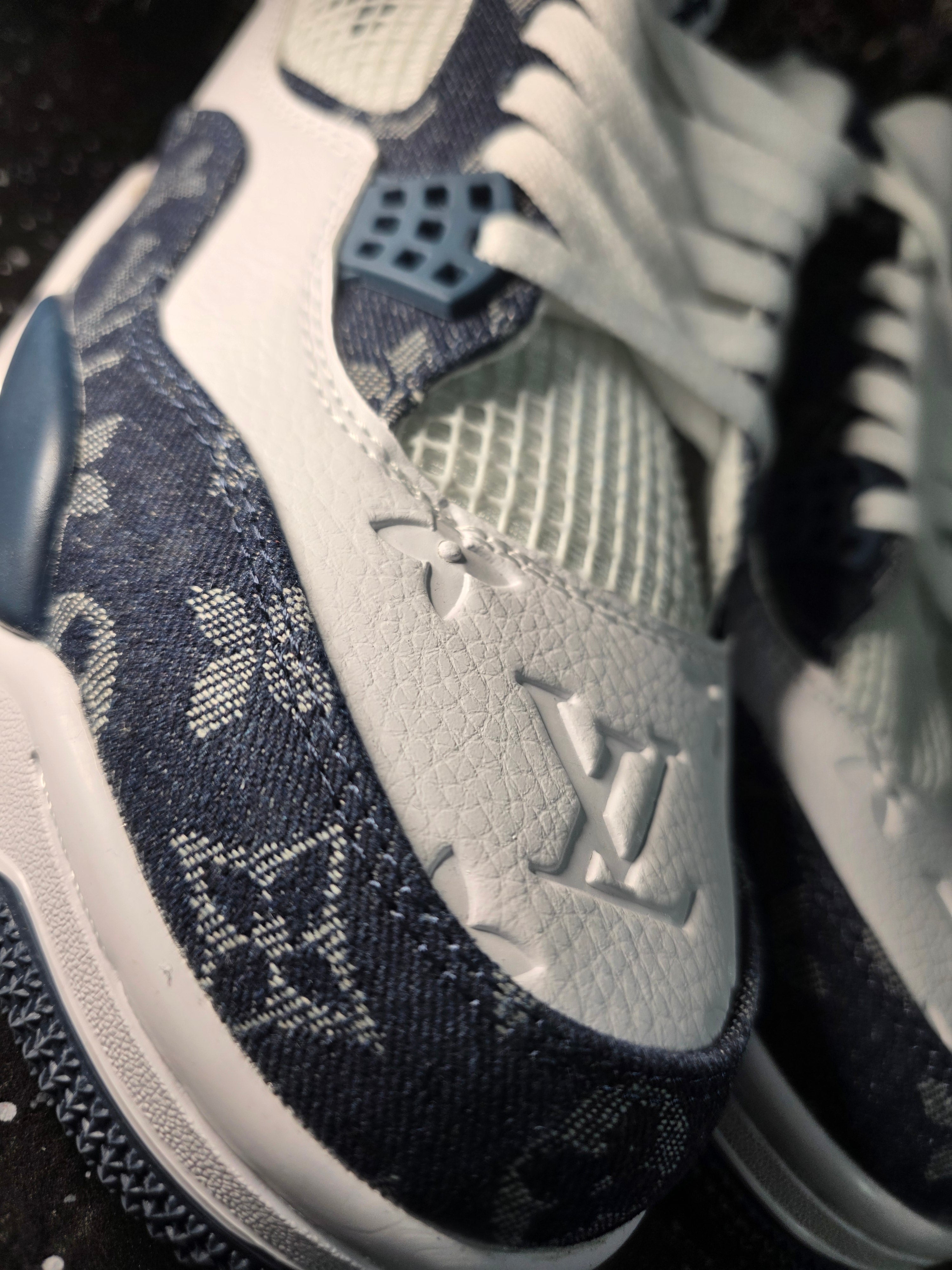 Jordan 4 “LV Denim.” Fantasy Designer Collab  US 11 — New (Custom Box Included)