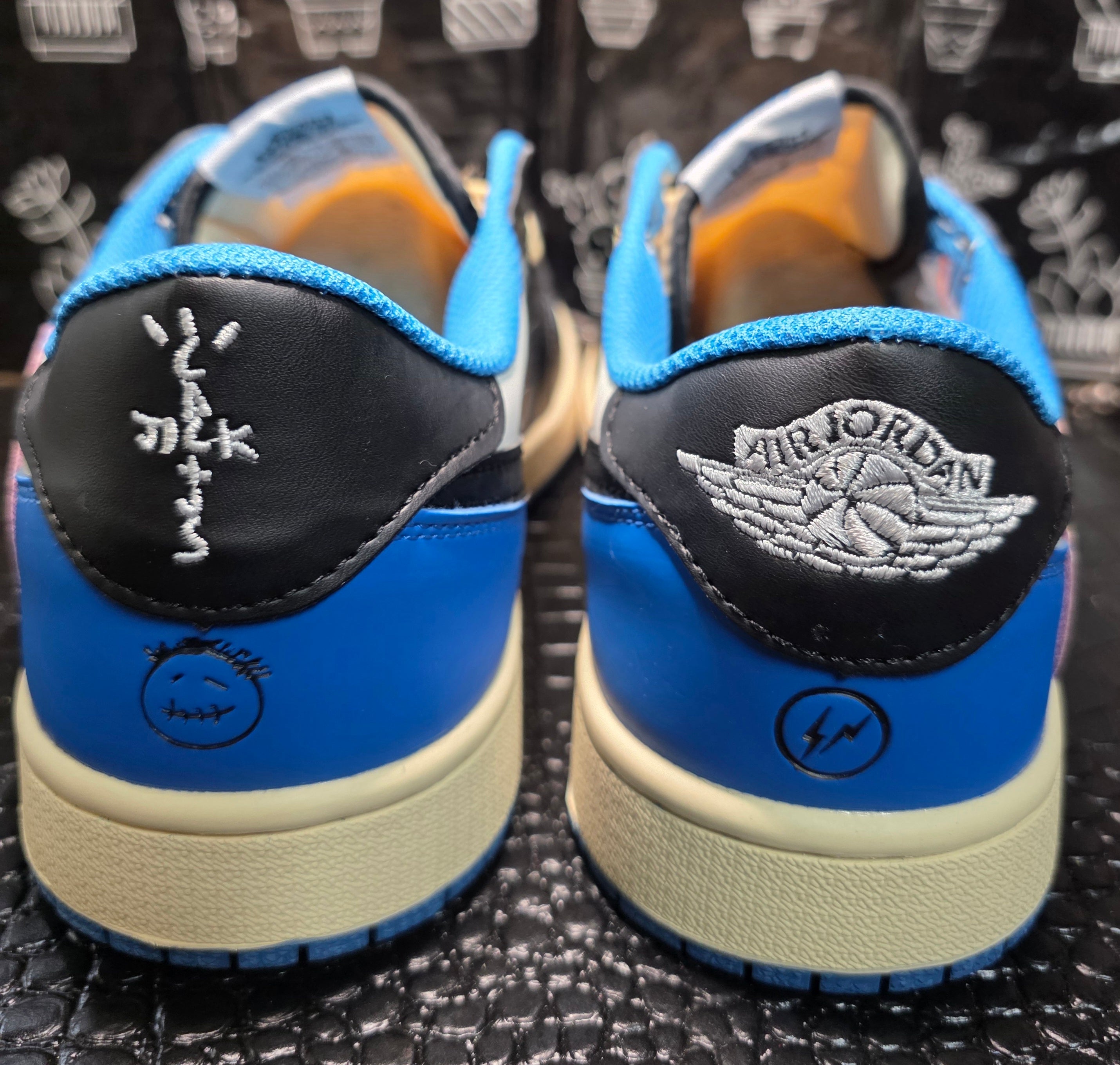 Jordan 1 Low “Travis Scott – Fragment Inspired.”  Replicated Design — Mid / Upper Mid Tier — US 11 &amp; 12 — New (No Box)