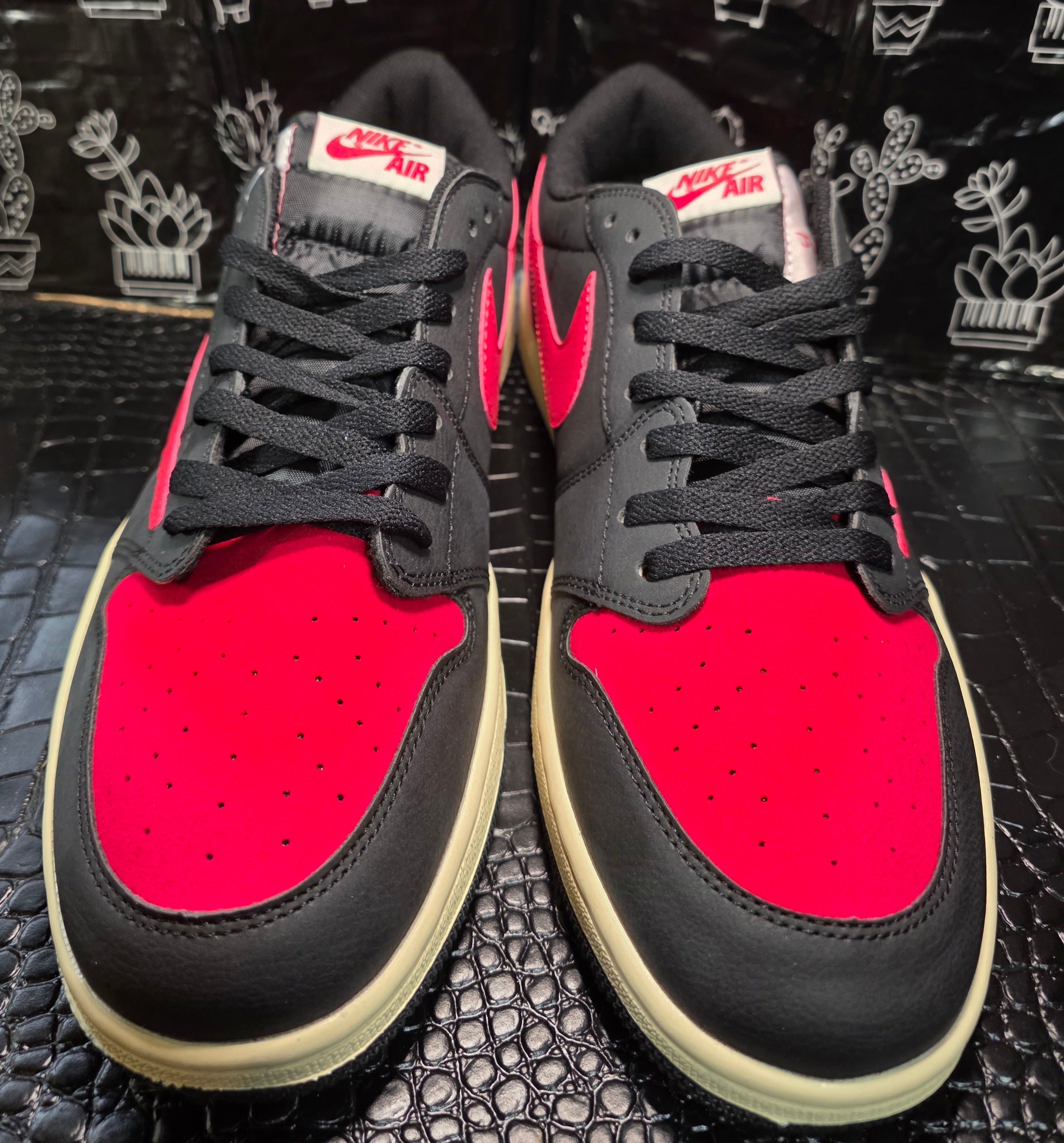 Jordan 1 Low “Travis Scott Inspired Design – Bred.”  Fantasy Colorway — US 11 &12 — New