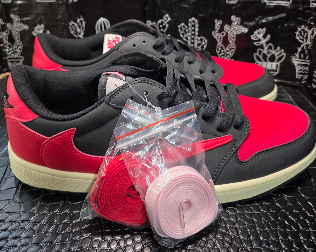 Jordan 1 Low “Travis Scott Inspired Design – Bred.”  Fantasy Colorway — US 11 &12 — New