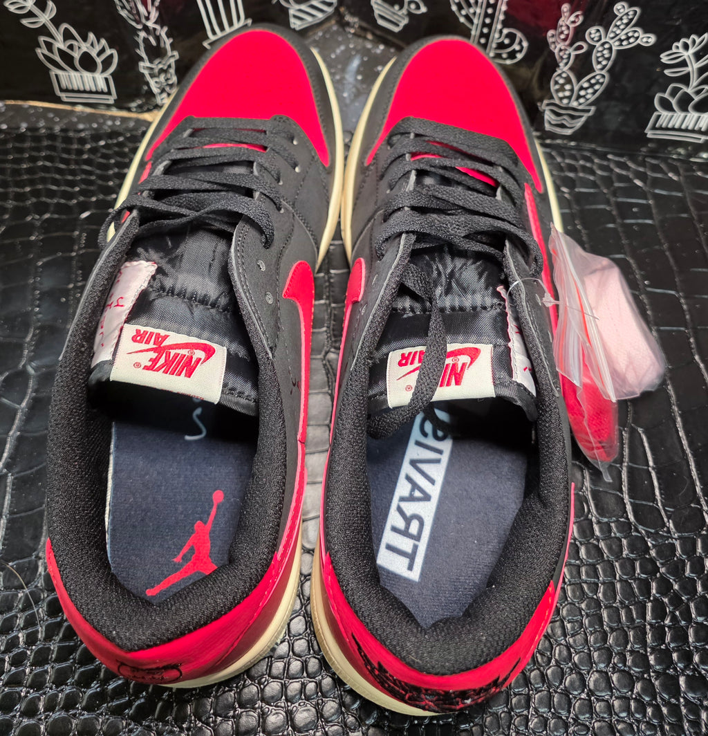 Jordan 1 Low “Travis Scott Inspired Design – Bred.”  Fantasy Colorway — US 11 &12 — New