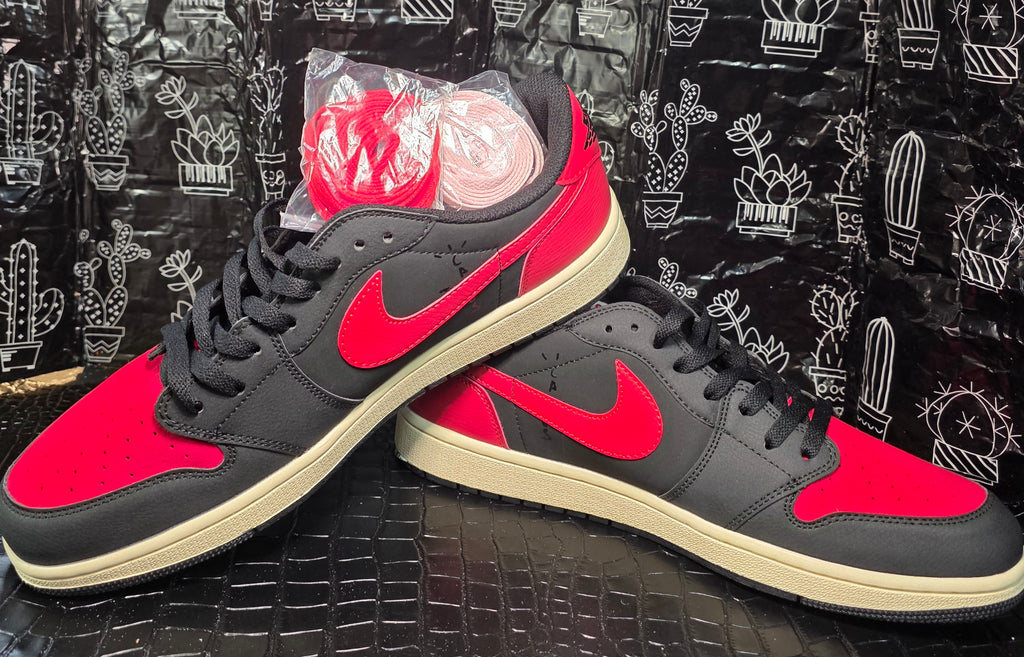 Jordan 1 Low “Travis Scott Inspired Design – Bred.”  Fantasy Colorway — US 11 &12 — New
