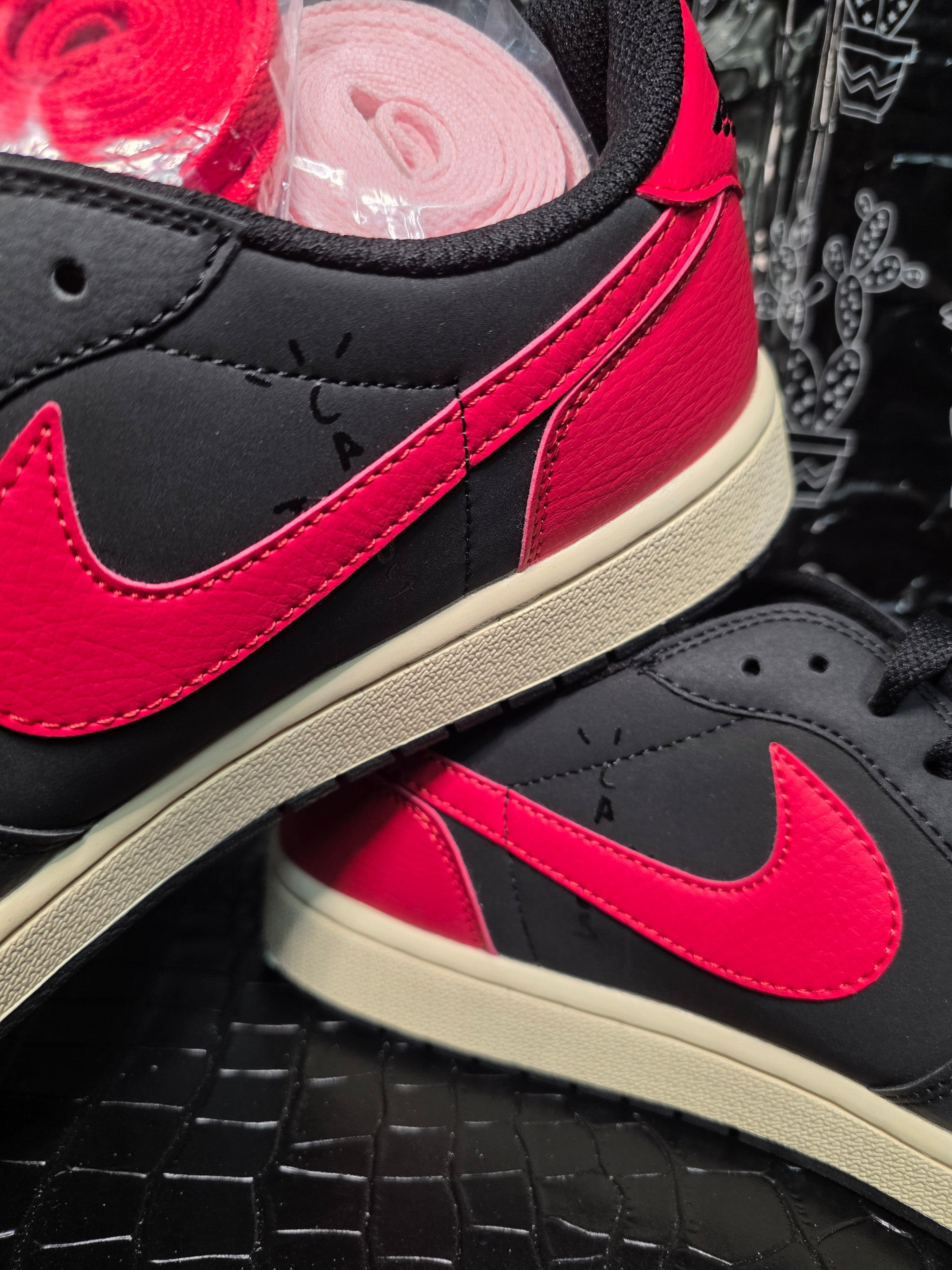 Jordan 1 Low “Travis Scott Inspired Design – Bred.”  Fantasy Colorway — US 11 &12 — New