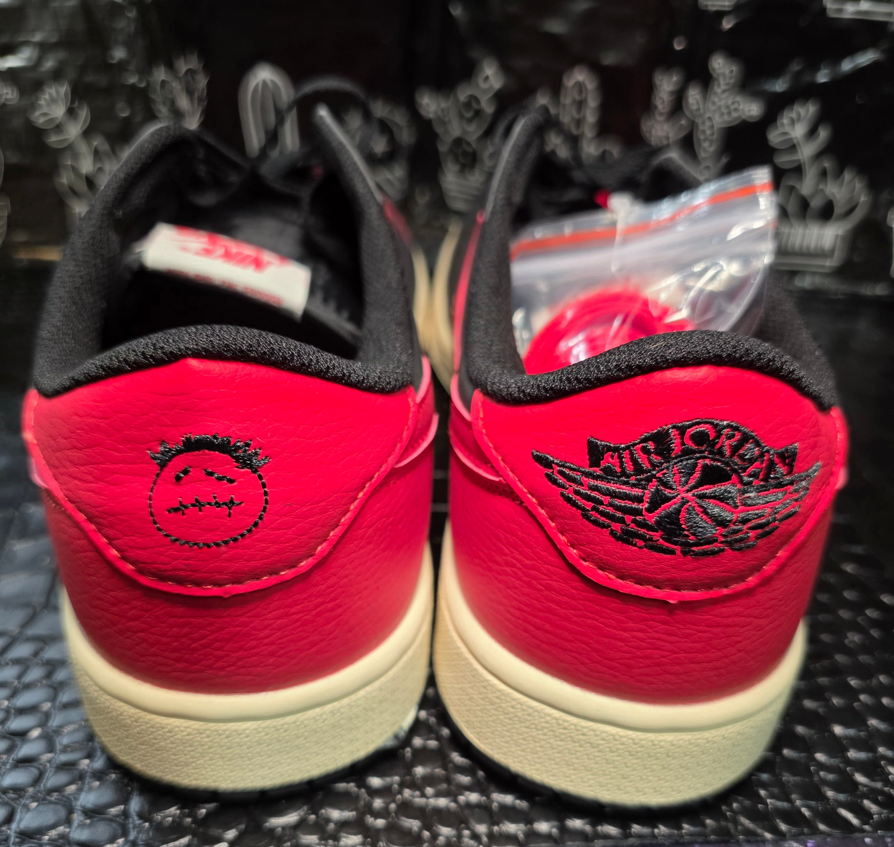 Jordan 1 Low “Travis Scott Inspired Design – Bred.”  Fantasy Colorway — US 11 &12 — New