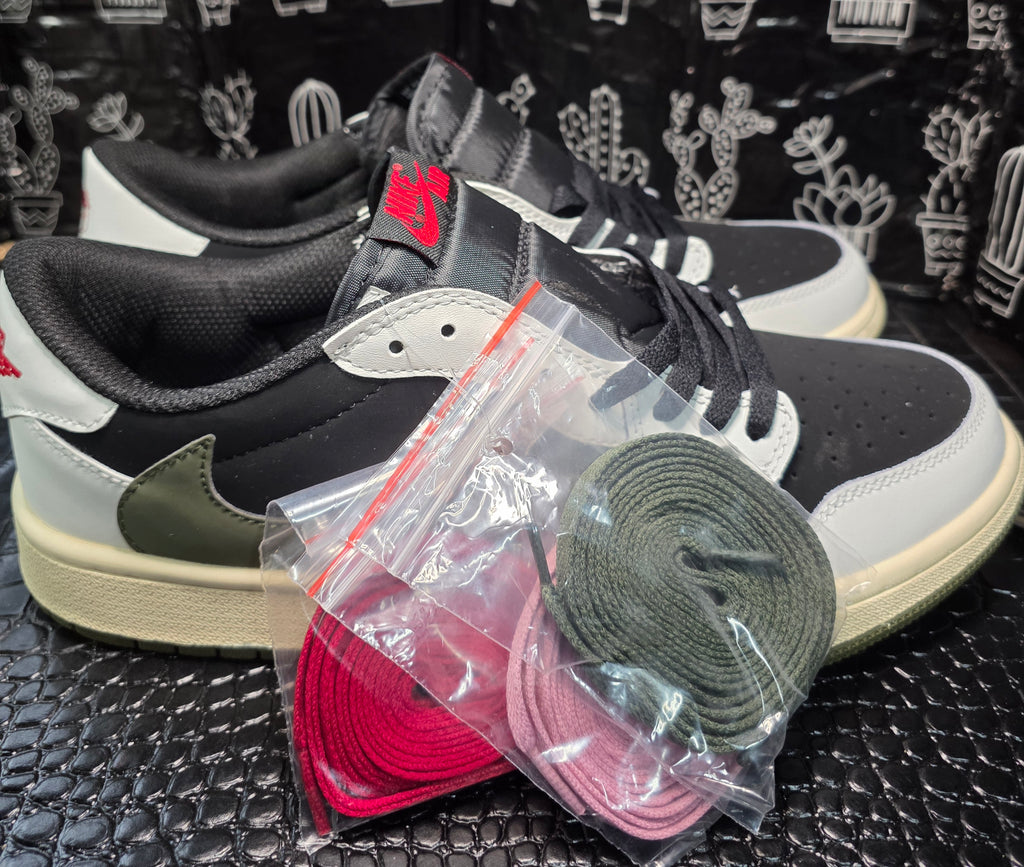 Jordan 1 Low “Travis Scott Inspired – Cream/Olive/Black.”  US 11 — New (No Box)