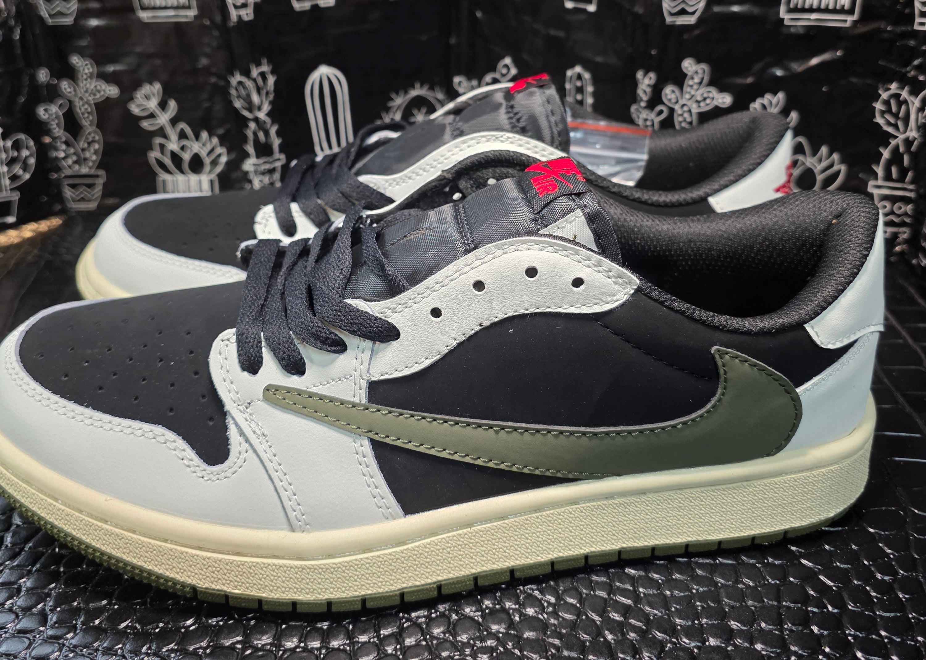Jordan 1 Low “Travis Scott Inspired – Cream/Olive/Black.”  US 11 — New (No Box)