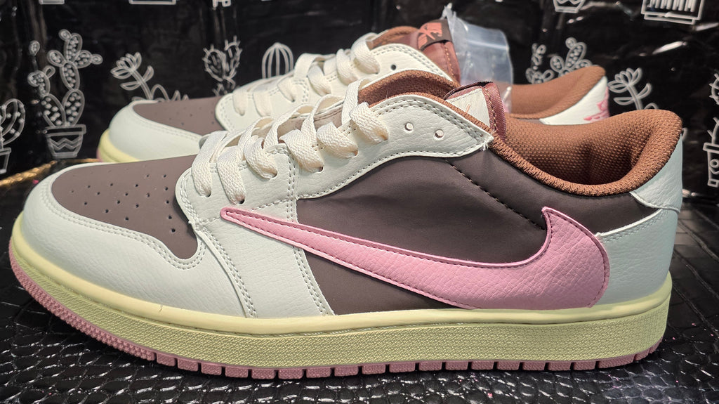 Jordan 1 Low “Travis Scott" Inspired Design – Cream, Brown & Pink.  "Fantasy" Colorway — US 11 — New