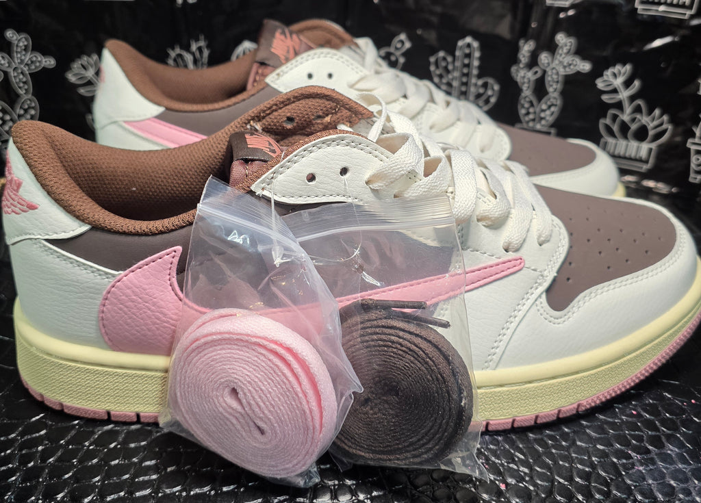 Jordan 1 Low “Travis Scott" Inspired Design – Cream, Brown & Pink.  "Fantasy" Colorway — US 11 — New