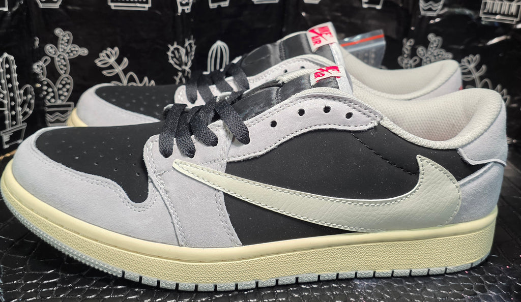 Jordan 1 Low “Travis Scott Inspired design – Light Gray & Black.”  Fantasy Colorway — Upper Mid Tier — US 11 &amp; 12 — New (No Box)