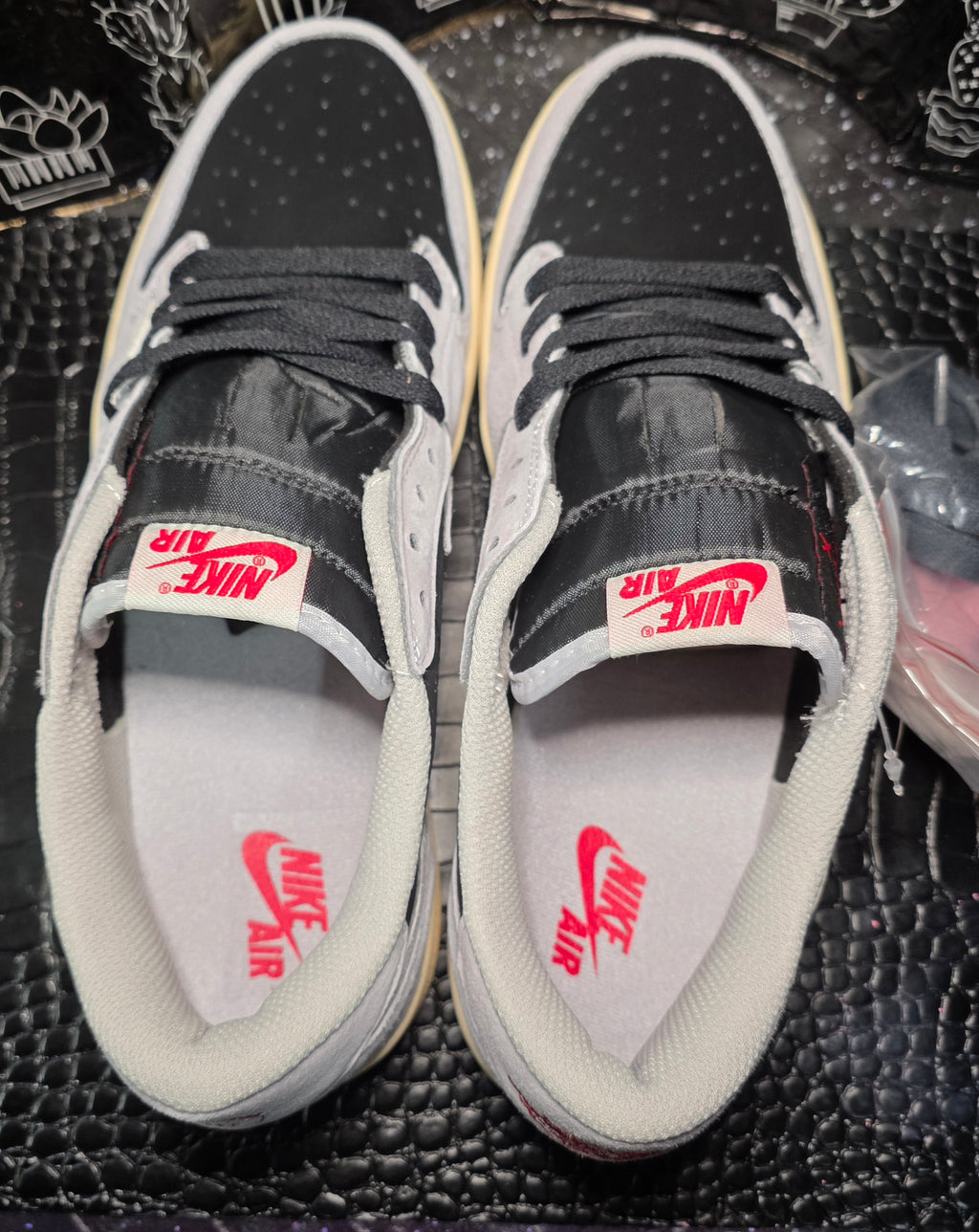 Jordan 1 Low “Travis Scott Inspired design – Light Gray & Black.”  Fantasy Colorway — Upper Mid Tier — US 11 &amp; 12 — New (No Box)