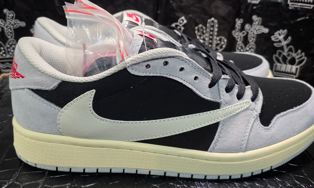 Jordan 1 Low “Travis Scott Inspired design – Light Gray & Black.”  Fantasy Colorway — Upper Mid Tier — US 11 &amp; 12 — New (No Box)
