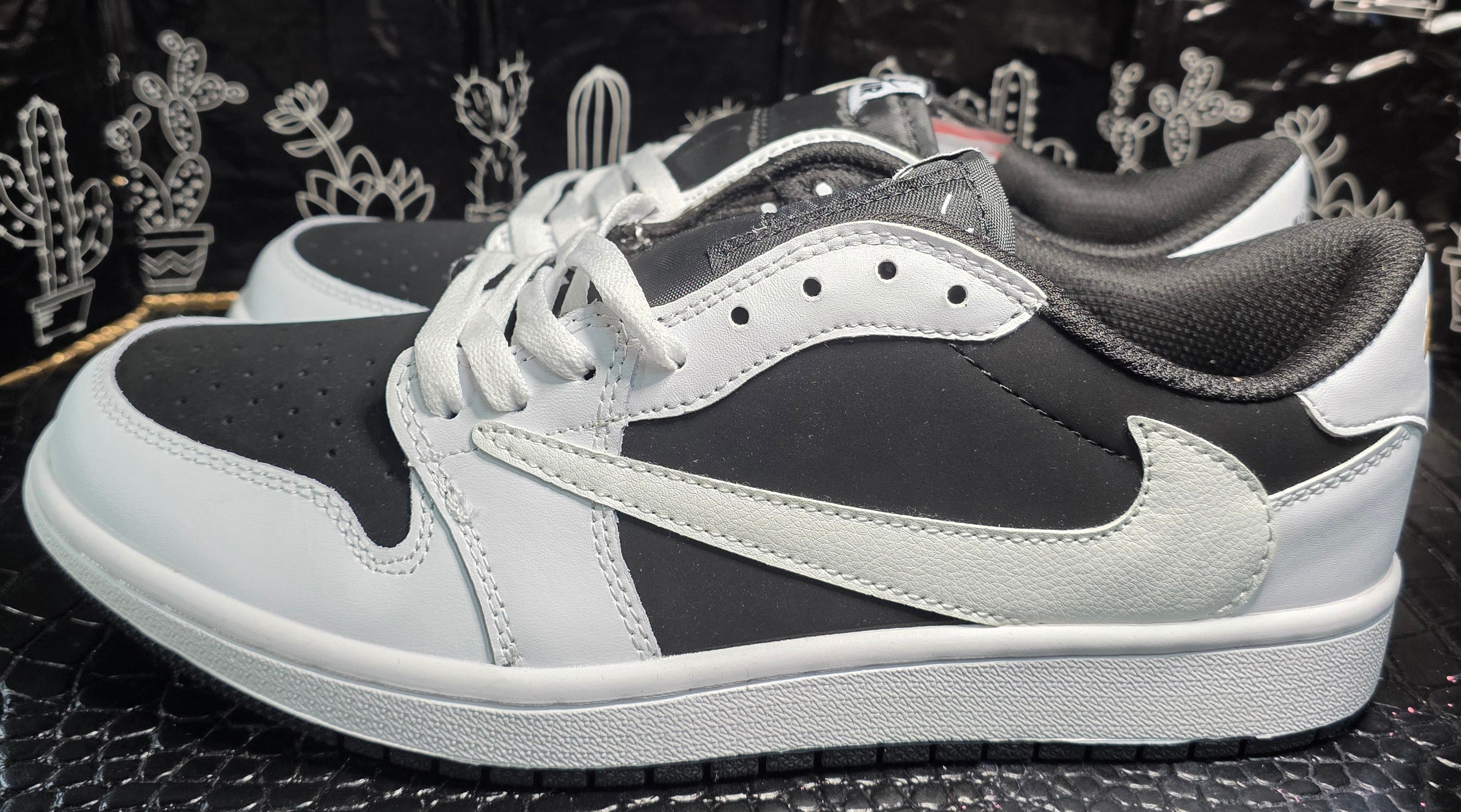 Jordan 1 Low “Travis Scott" inspired styling – "Pandas.”  Fantasy Build — Top Mid Tier — US 11 — New