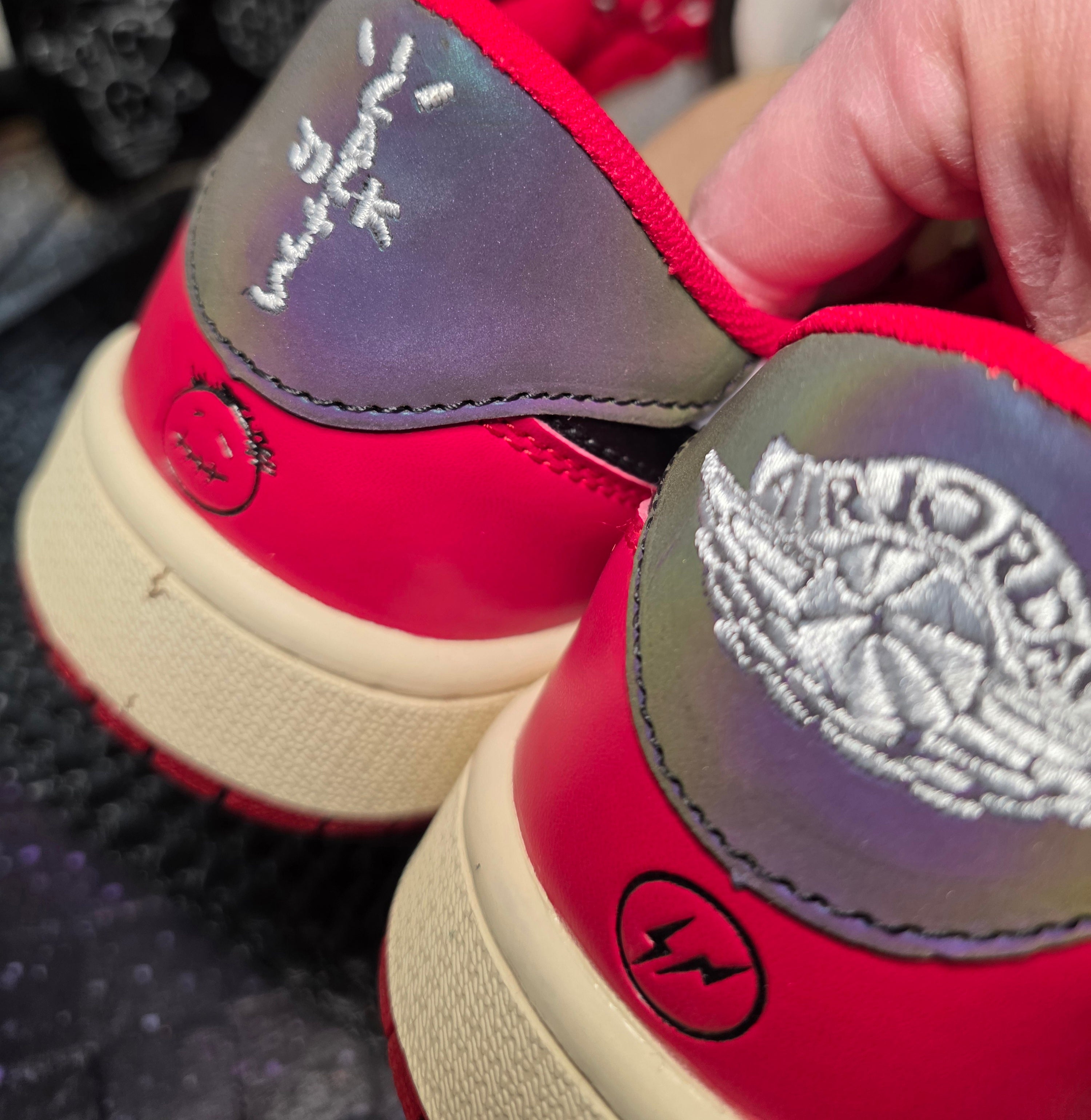 Jordan 1 Low “Travis Scott × Fragment Inspired Design – Red &amp; Black”  Fantasy Colorway US — 11 & 12 — New