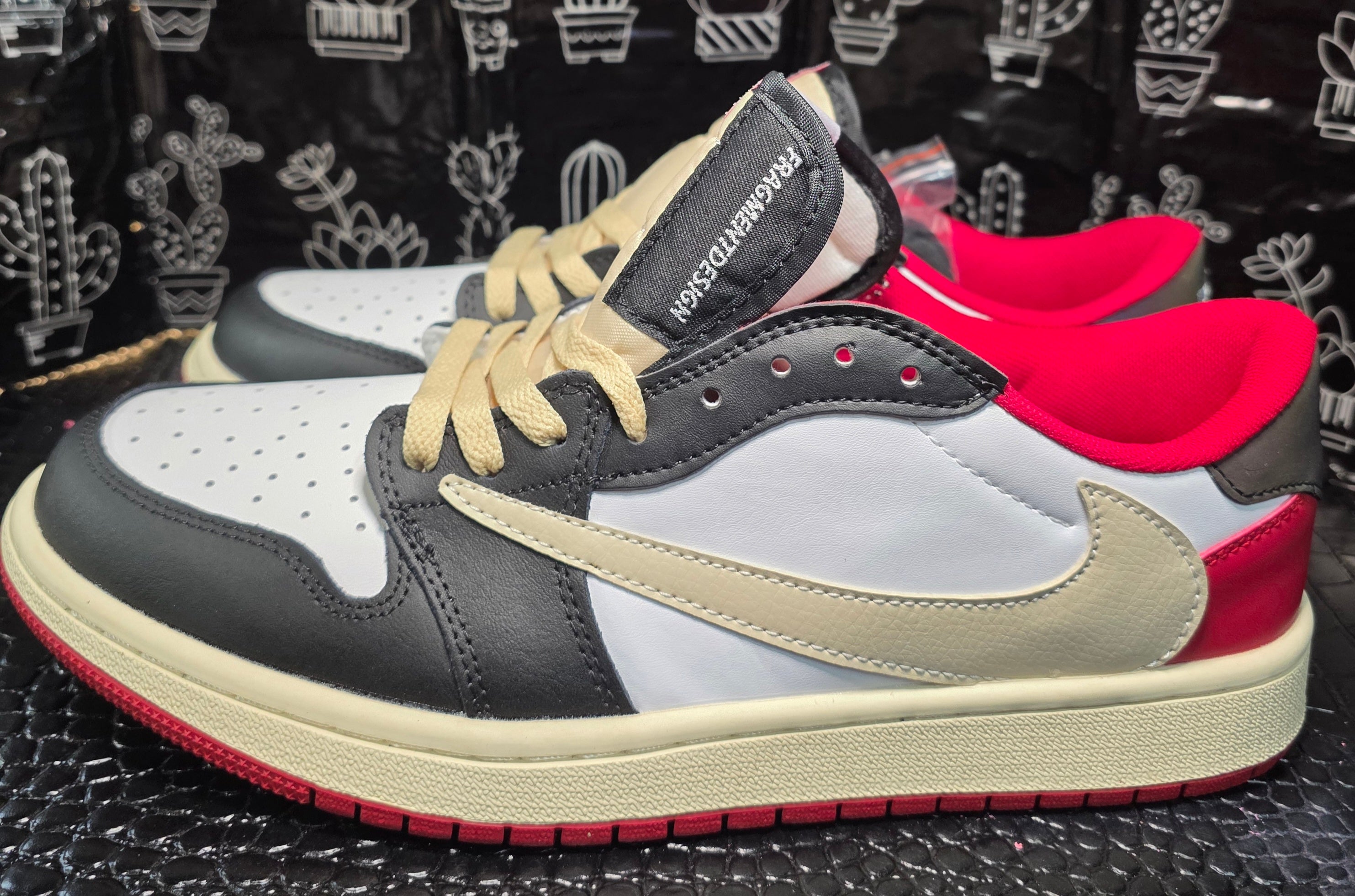 Jordan 1 Low “Travis Scott × Fragment Inspired Design – Red &amp; Black”  Fantasy Colorway US — 11 & 12 — New